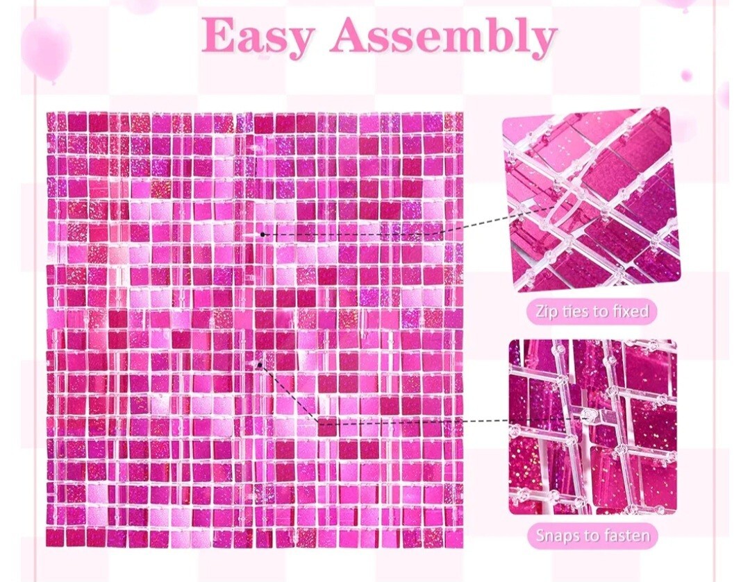 Photo BOOTH BACKDROP Hot Pink Shimmer Wall 36PCS Square Sequin Glitter new 6×6