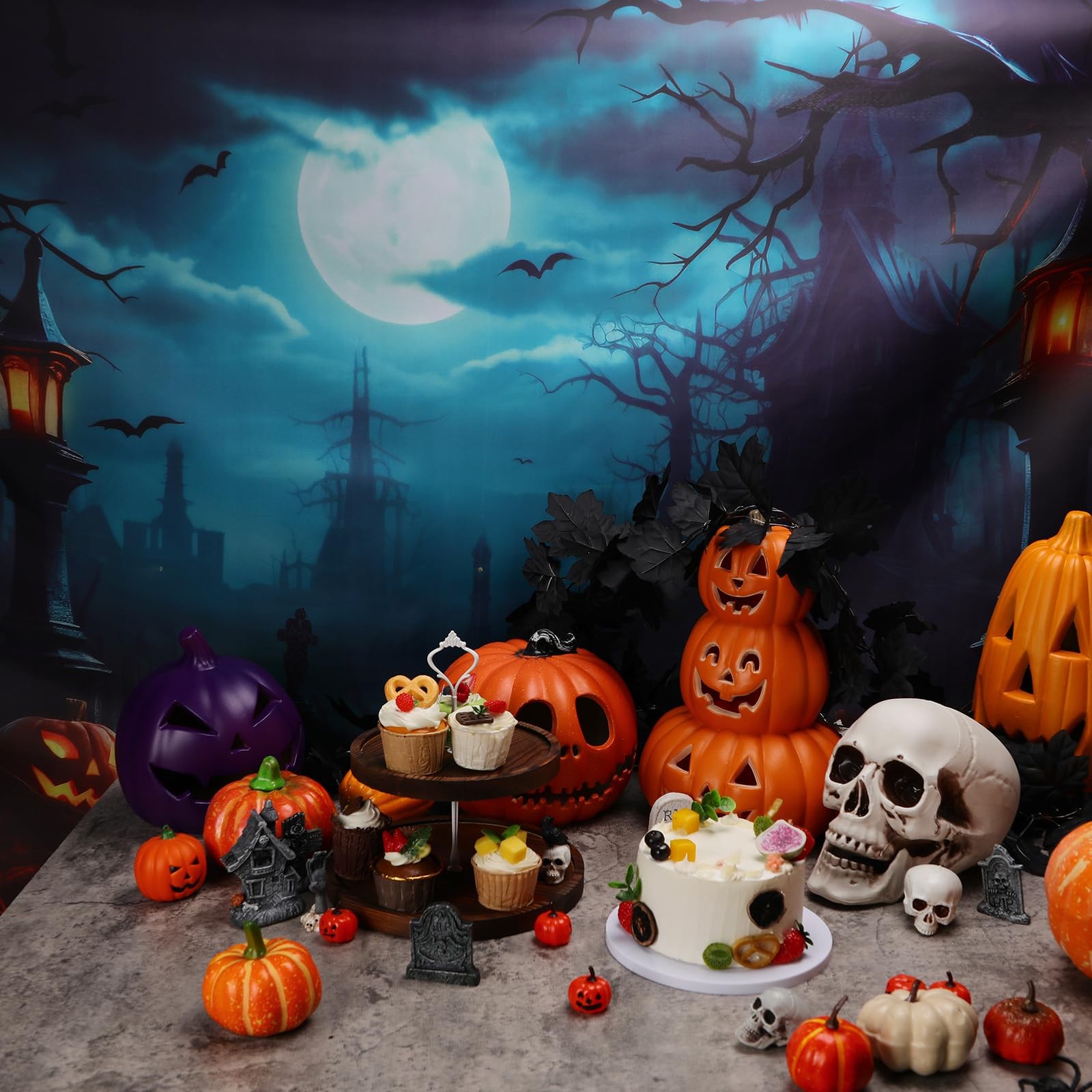 Peryiter Halloween Backdrop for 7x5ft, Multicolored (as shown in the picture)