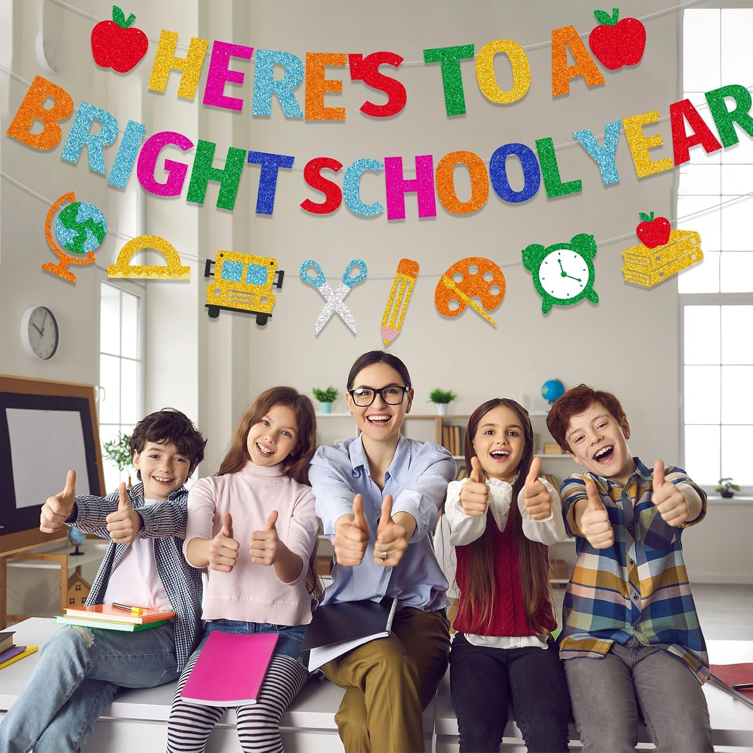 Here’S to a Bright School Year Banner,Back to School Garland Banner for First Da
