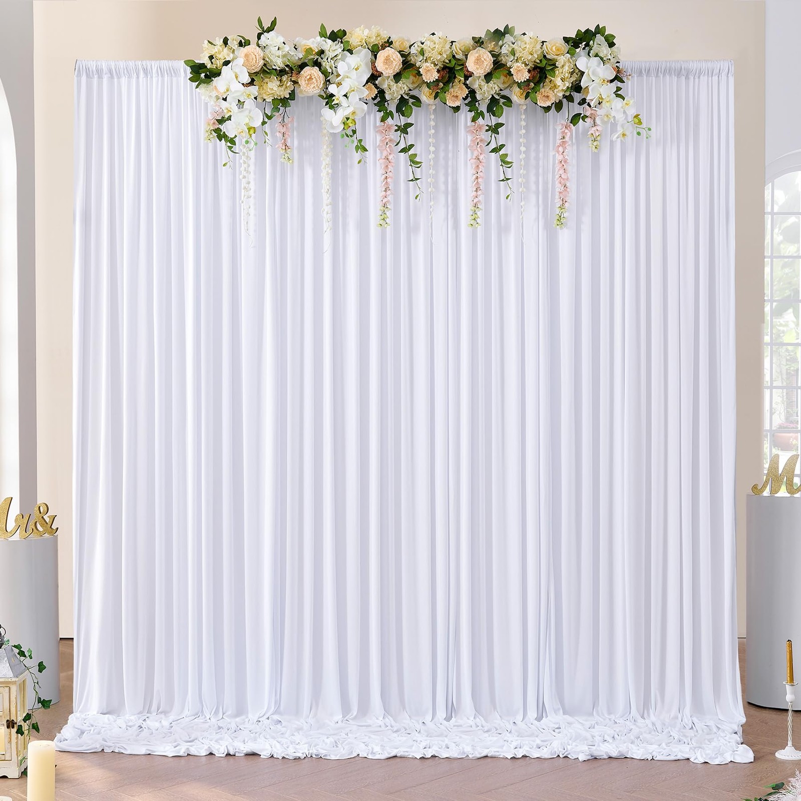 NSSONBEN 10×10 ft Wrinkle Free White Backdrop Curtains for 10ftx10ft,