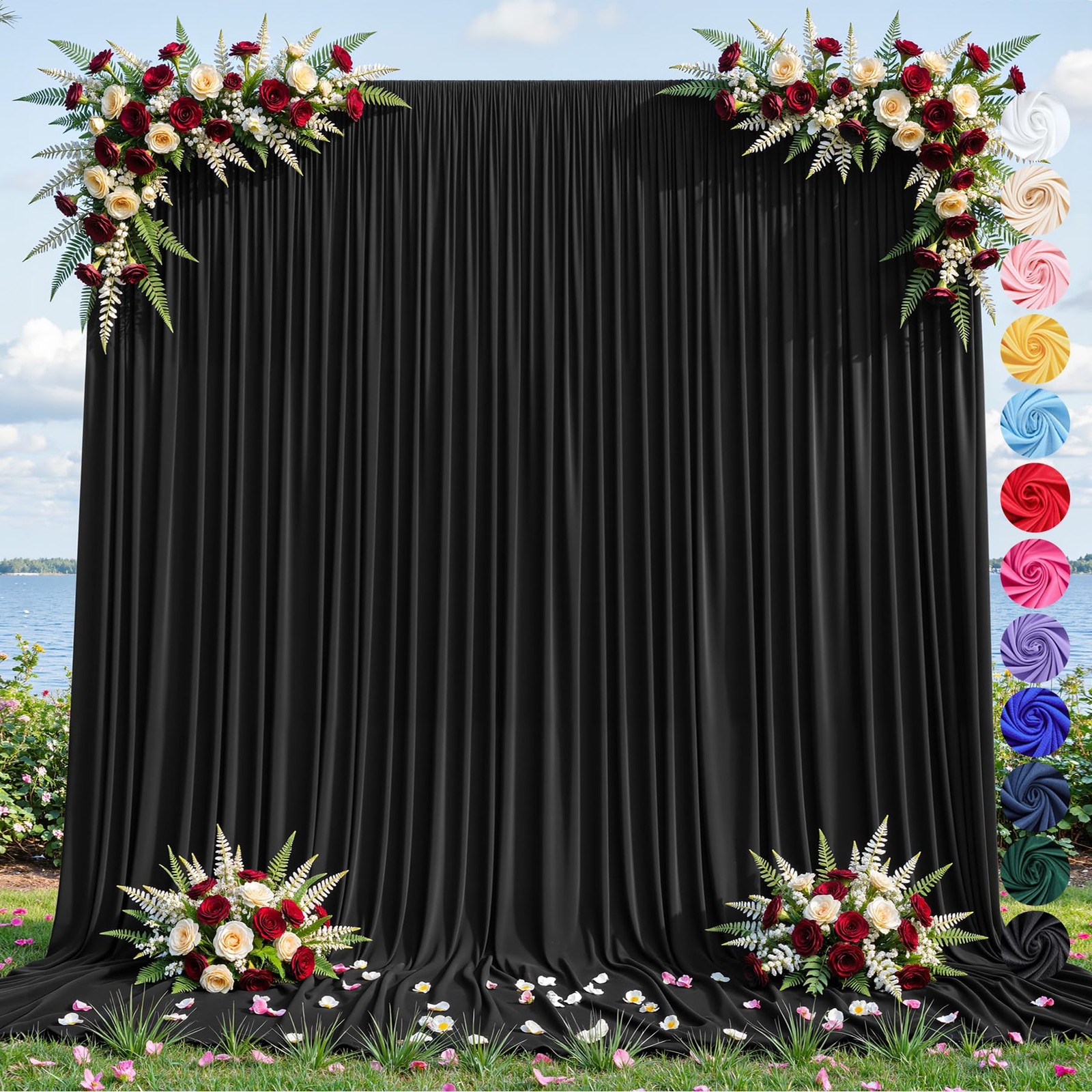 2 PCS 5×12 FT Black Wrinkle Free Polyester Photo Backdrop Curtains Home Decor