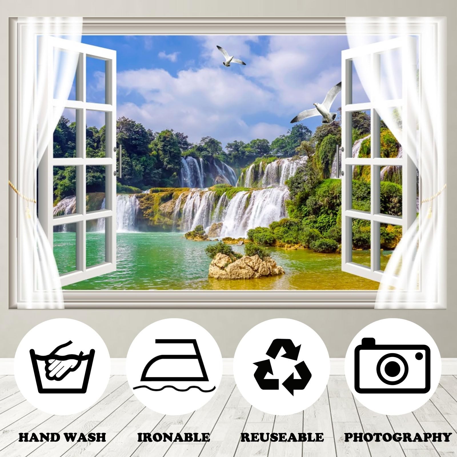 Fabric 7x5ft Waterfall Scenery Backdrop Outside Window View Spring Landscape