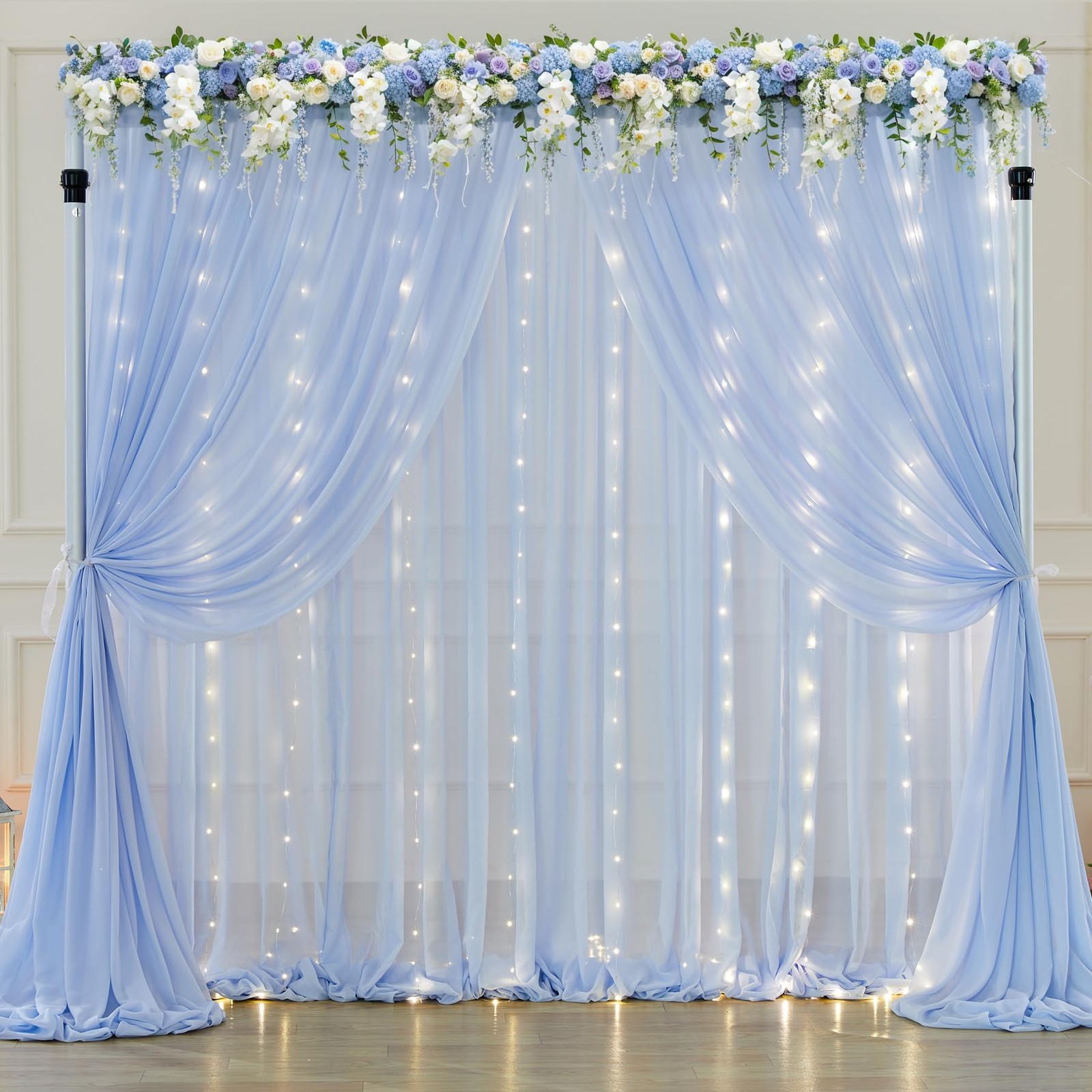 10x7FT Baby Blue Chiffon Backdrop Curtain Lights String Wedding Party Drapes