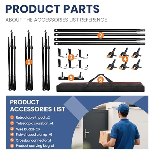 8.5 x 20ft (H x W) Adjustable Photo Backdrop Stand Kit, Large Photography
