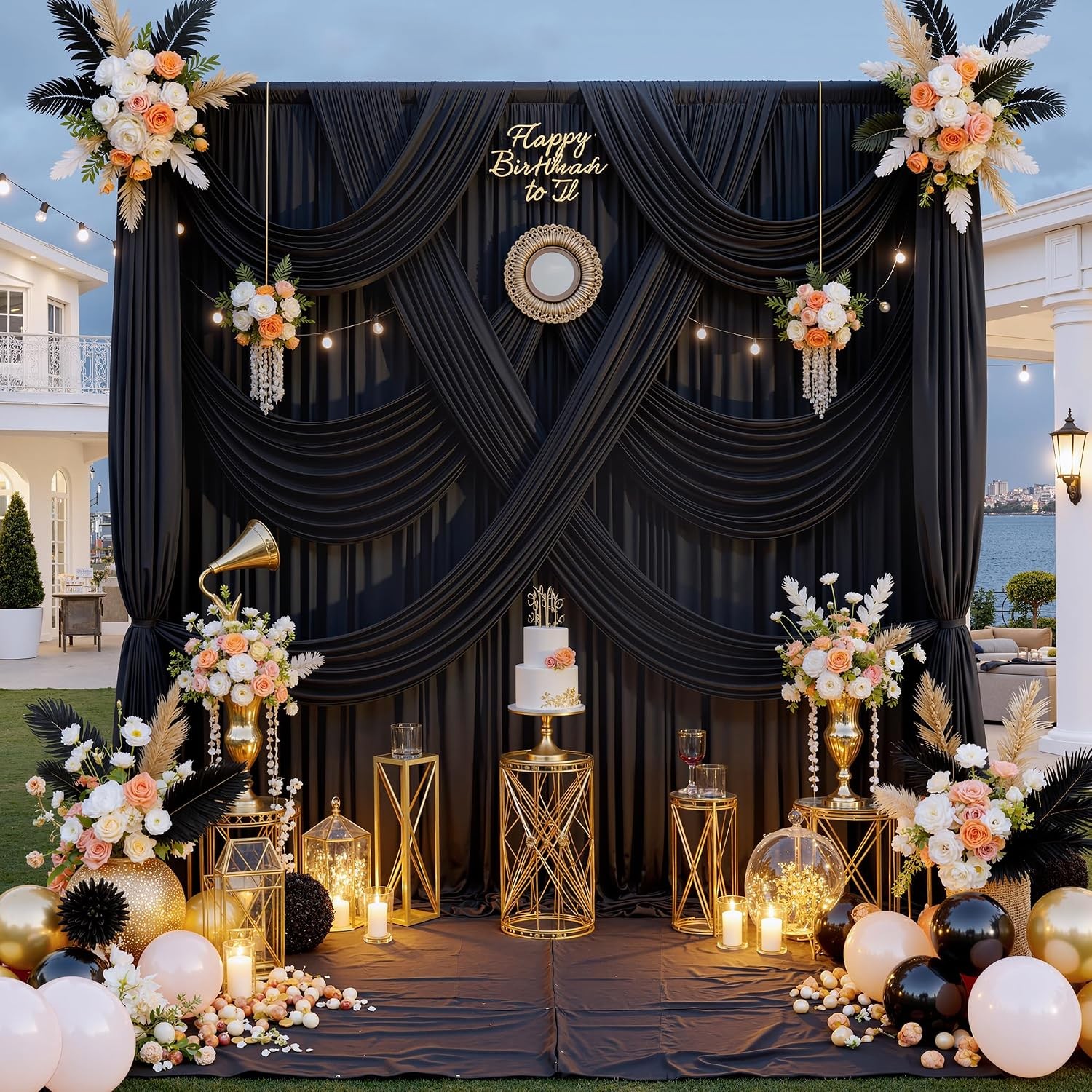20 ft x 10 ft Wrinkle Free Black Backdrop Curtain Parties 4 Panels 10ft