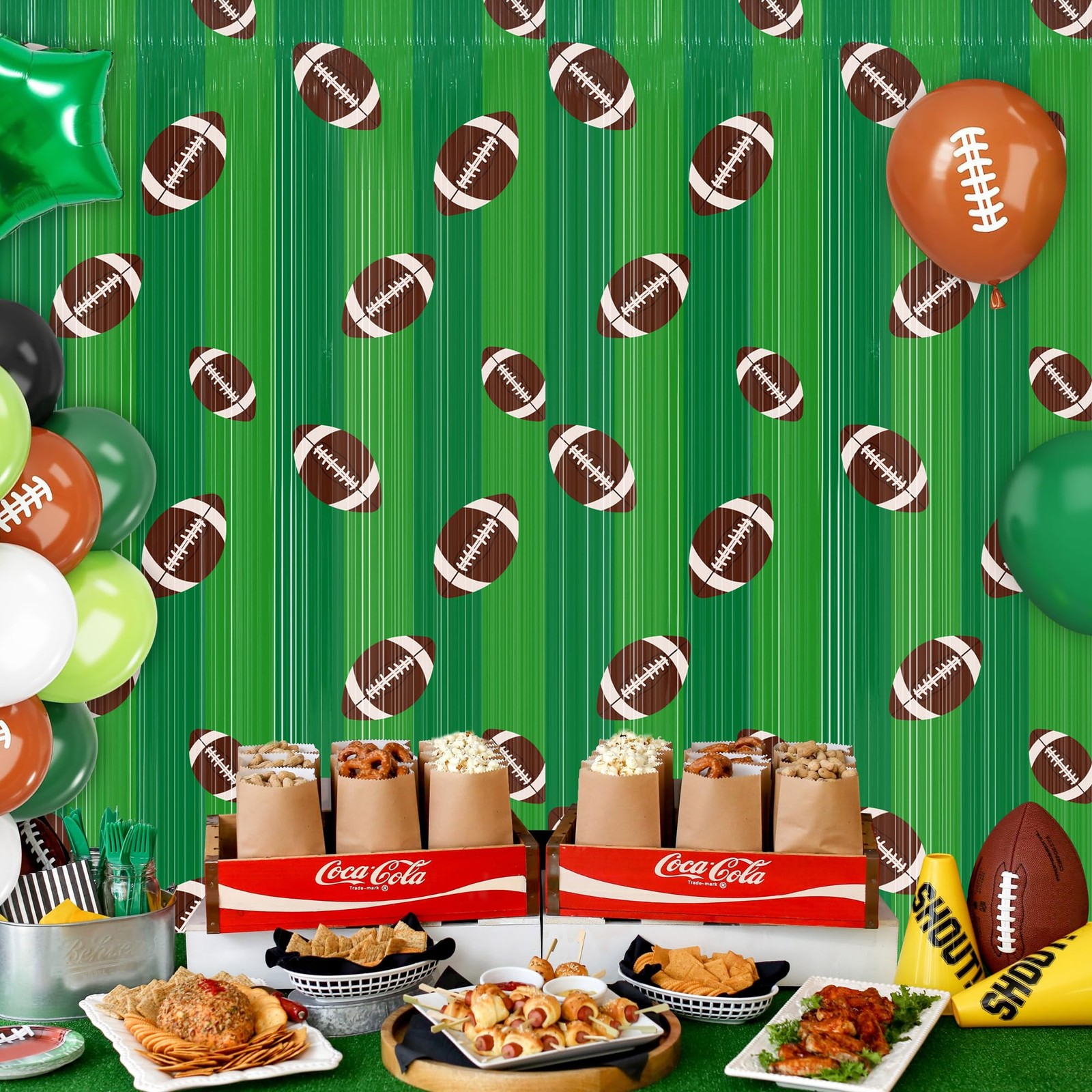 2 Pack Football Foil Fringe Curtains Party Photo Booth Prop Backdrop for Party