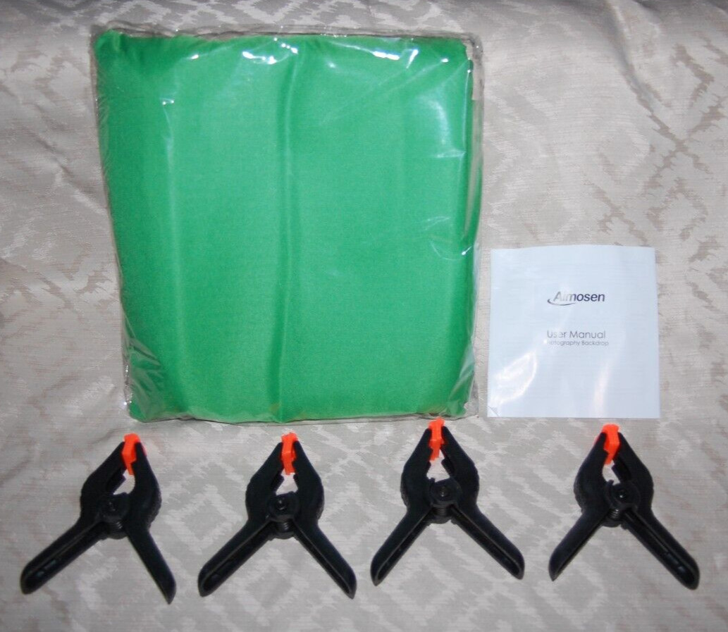 Aimosen Green Photography Background 6 x 9 Feet w/4 Clamps Model QS3109
