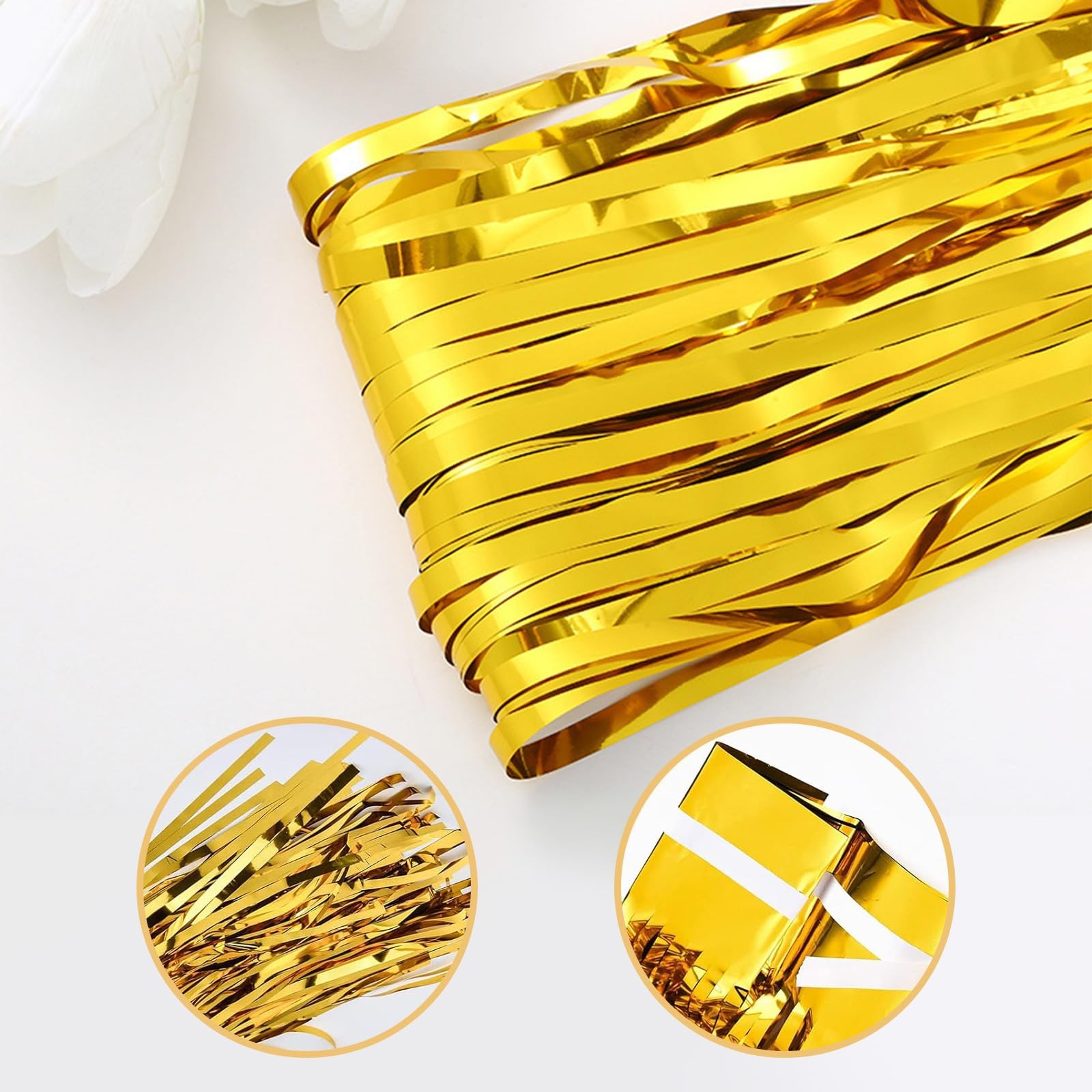 10 PCS Gold Foil Curtain Backdrop Metallic Tinsel Fringe Streamer 3.2×9.8 Ft