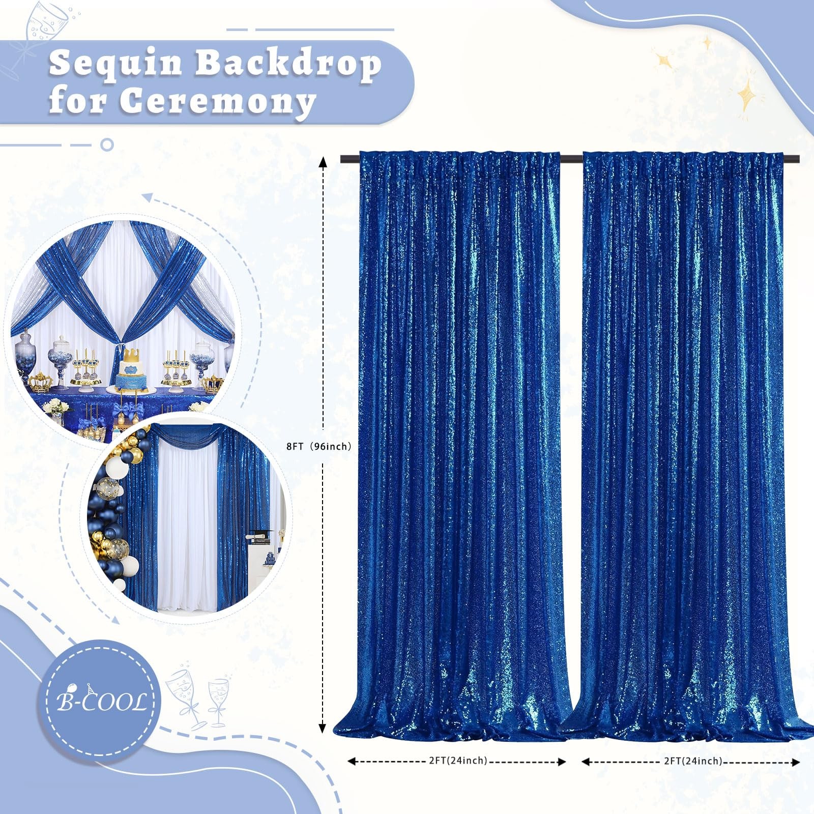 Royal Blue Sequin Backdrop Curtains 2 Packs 2ftx8ft Sparkly Backdrop Fabric G…