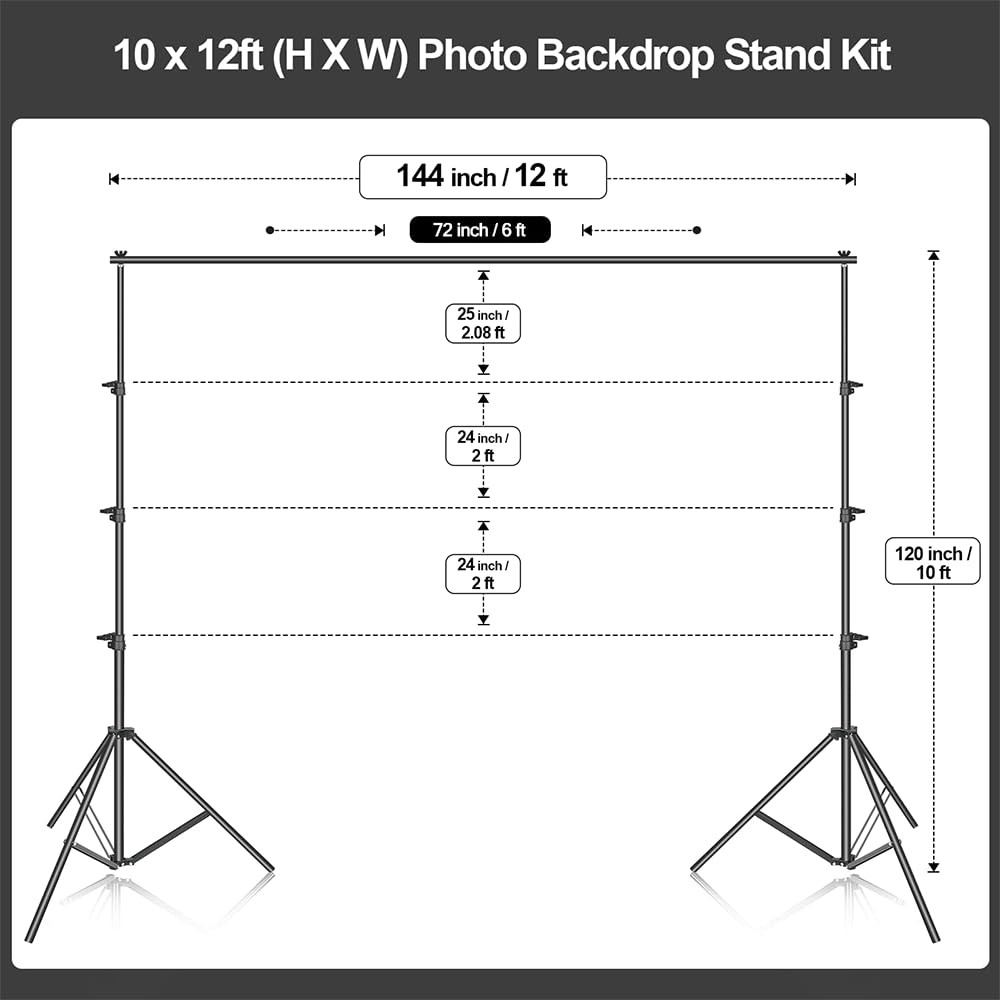 Photo Backdrop Stand kit, 10 x 12 ft Back Drop Adjustable Frame for Photograp…