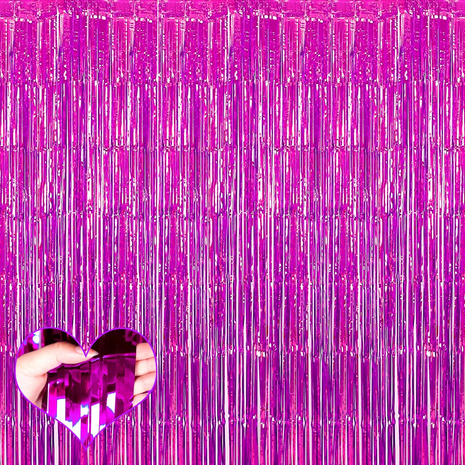 4 PK Fuchsia Fringe Curtain Backdrop 3.2×9.8 Ft Metallic Tinsel Streamers