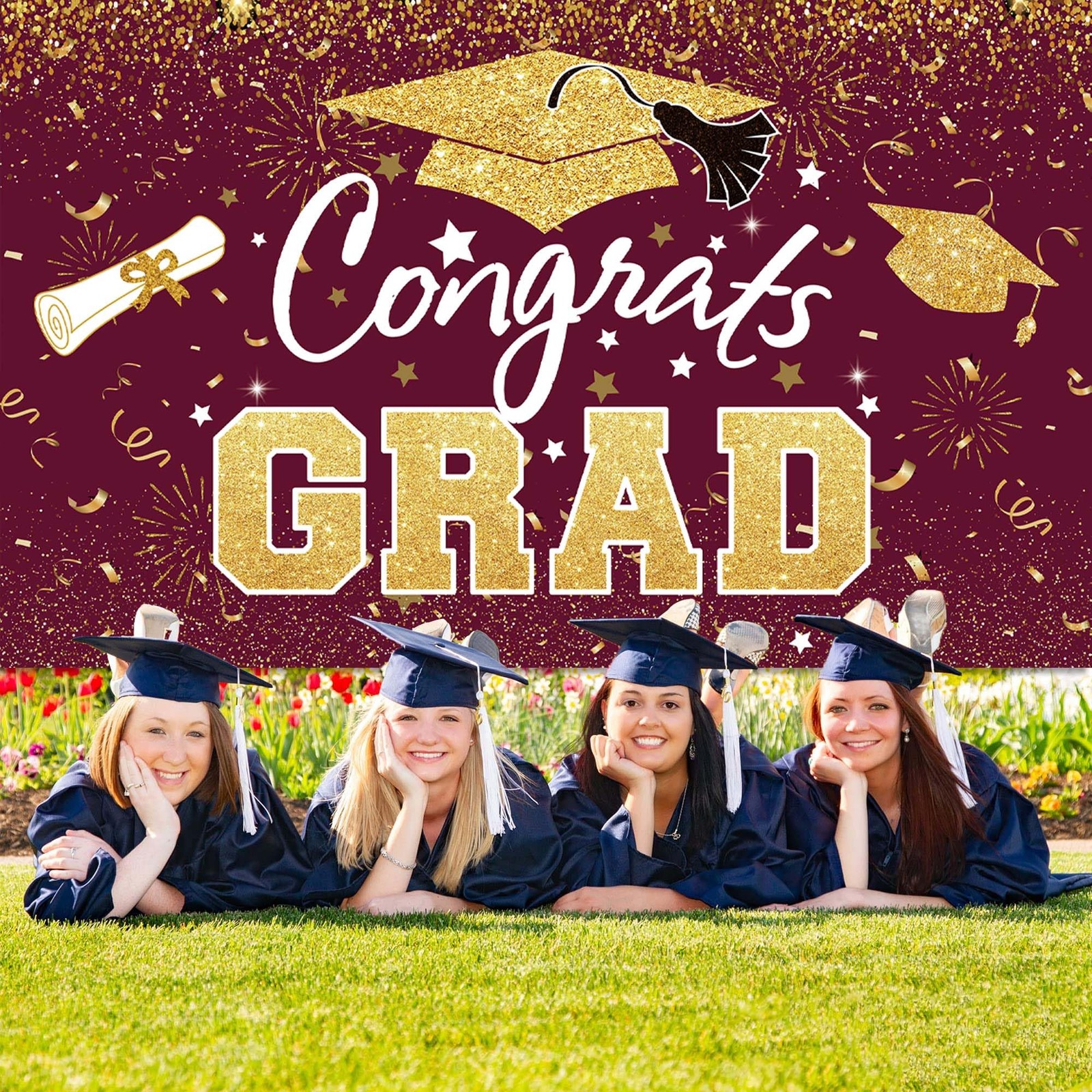 Graduation Party Decorations – Maroon Gold Congrats Grad Class of 2025 Backdr…