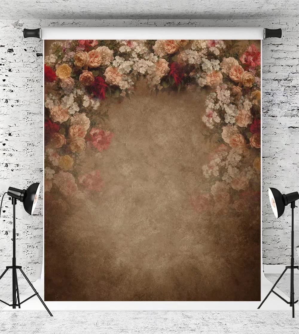 Brown Fabric Floral Portrait Backdrop 5×7 Ft Retro Abstract Photo Background