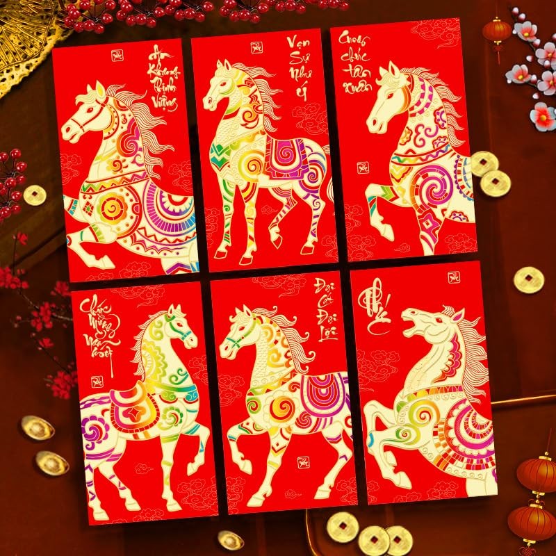 IRCOR TET Decorations 2026 Vietnamese New Year Backdrop with 12 Red 5′ x 7′