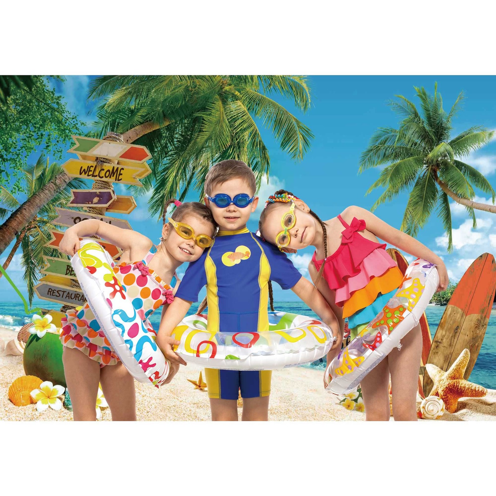 Felortte 7x5ft Polyester Fabric Summer Beach Backdrop Tropical 7’x5′, Blue