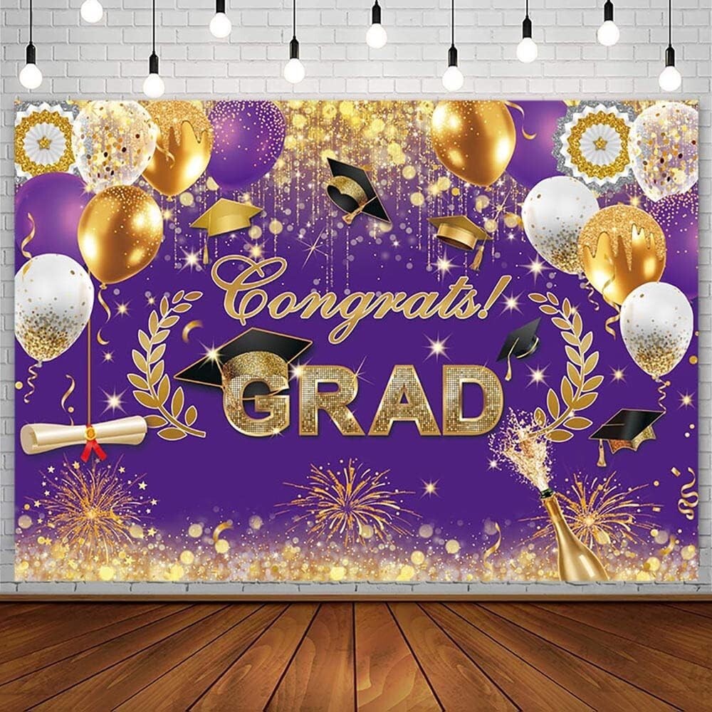 Class of 2025 Backdrop 7X5Ft Purple Glitter Congratulations Graduation Backgroun