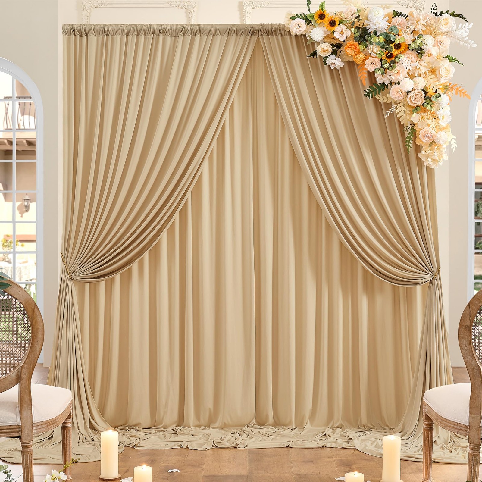 10×10 ft Beige Backdrop Curtains 2 Panels 5×10 ft Wrinkle Free Polyester