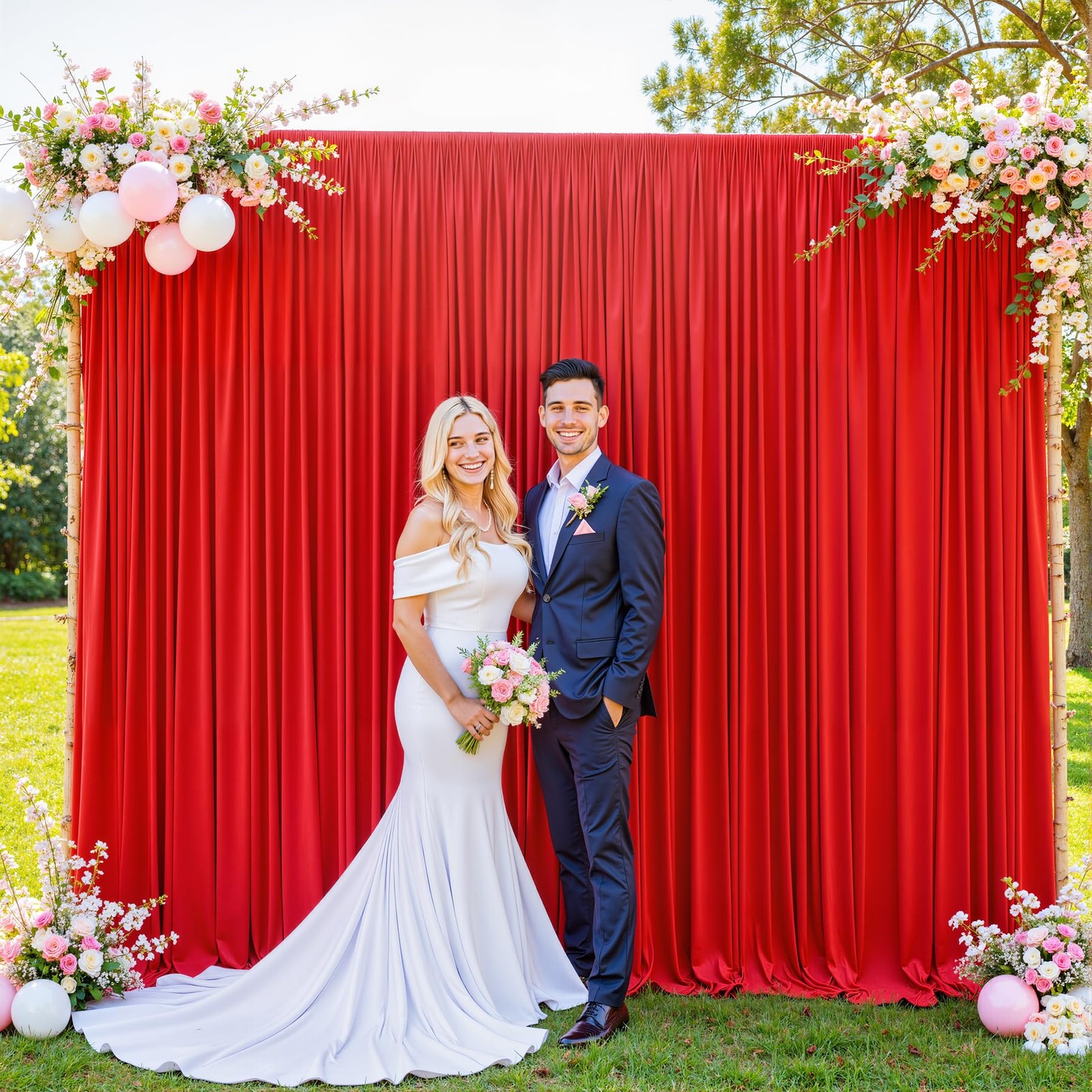 10x10FT Red Backdrop Curtain 2 Panels 5x10FT Wrinkle Free Photo Party Decor