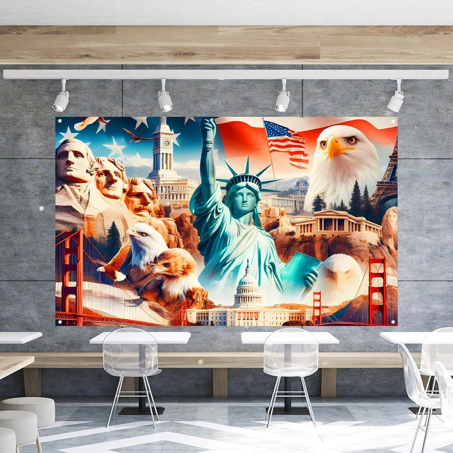 American Flag and Bald Eagle Backdrop for Photography Memorial Day 4Th of July V