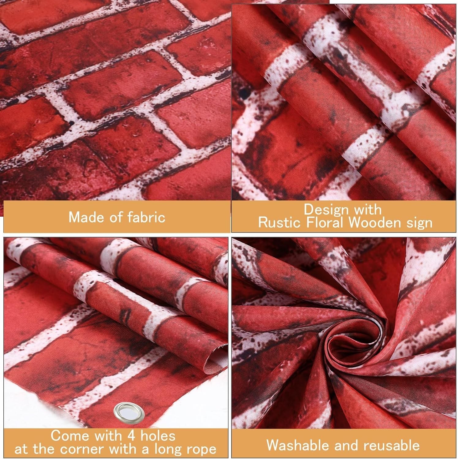 Red Brick Wall Party Backdrop, Large Fabric Red Brick Sign 59.8 x 83.9 Inch