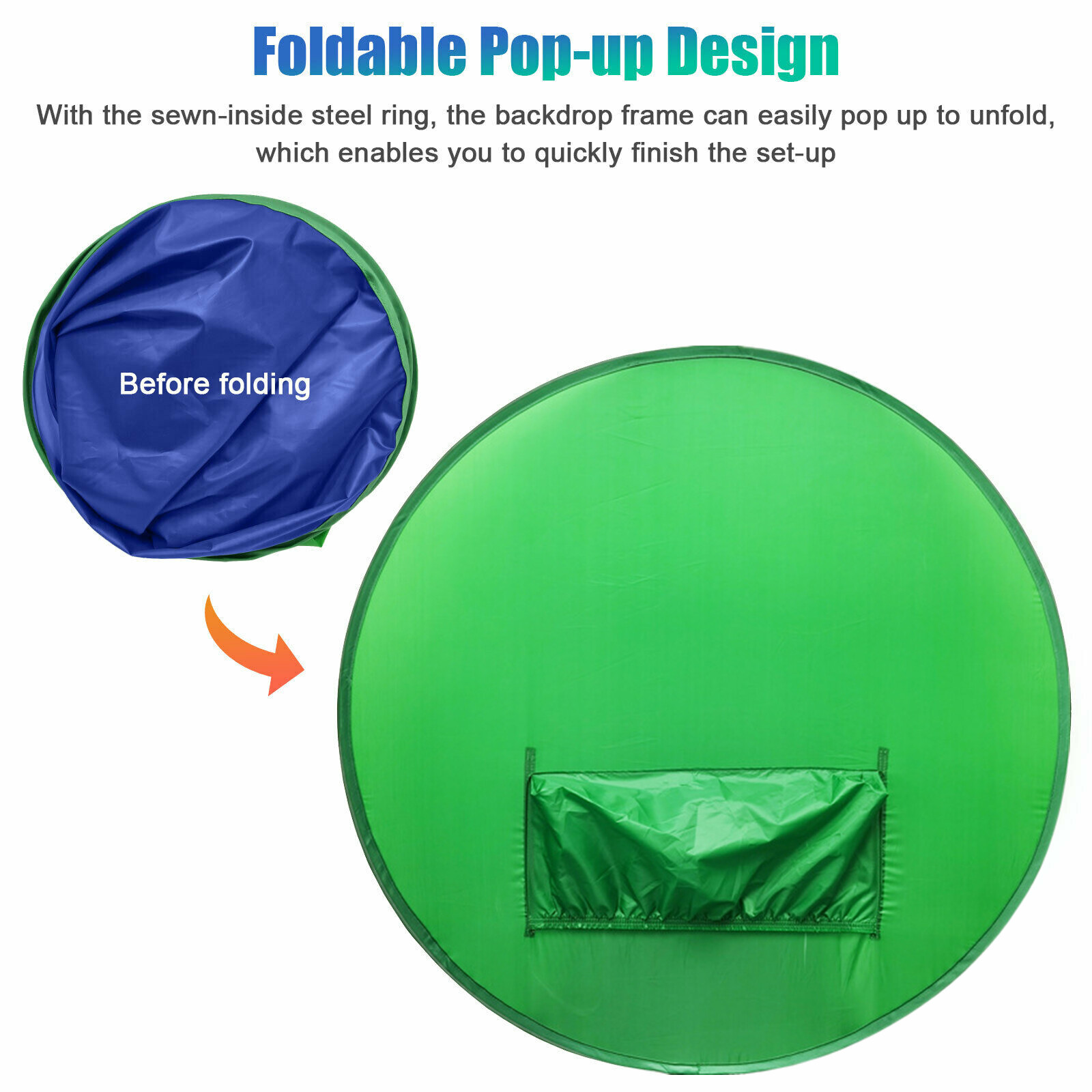 2 in 1 Round Green Blue Backdrop Photography Background Screen for Video Studio
