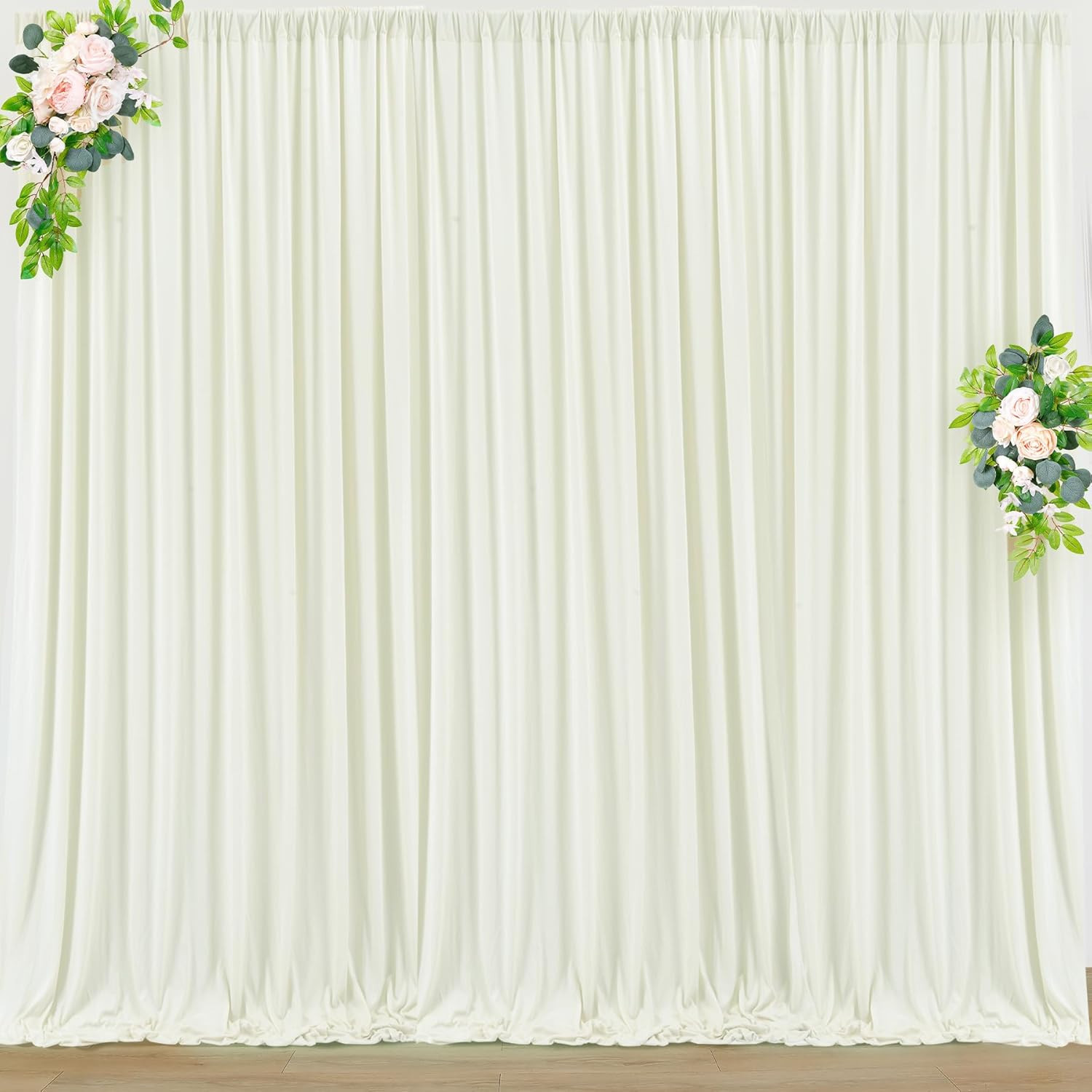 40ft Ivory Wrinkle-Free Backdrop Curtain for Weddings & Events – 8 Panels