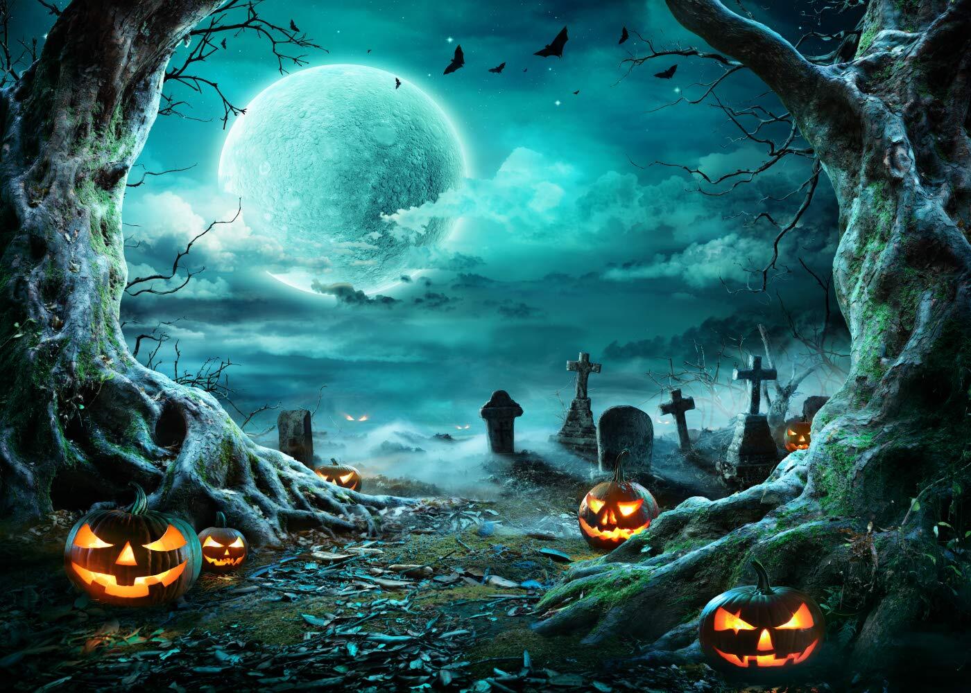 10X8FT Halloween Backdrop Photography Background Horror Moon Night Scary Ceme…