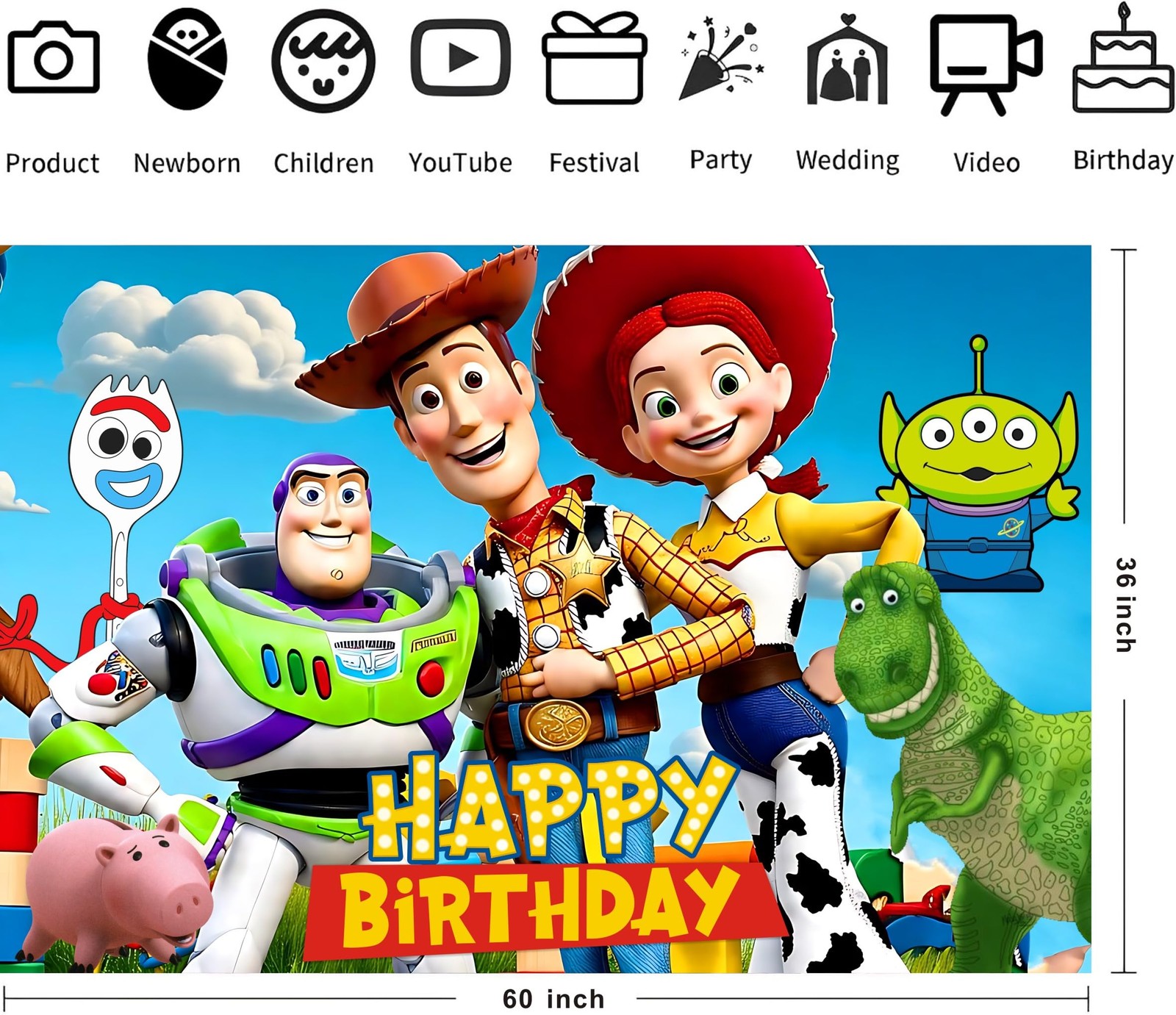 W-J Happy Birthday Backdrop Cartoon for Toy Inspired Story Birthday Party Sup…
