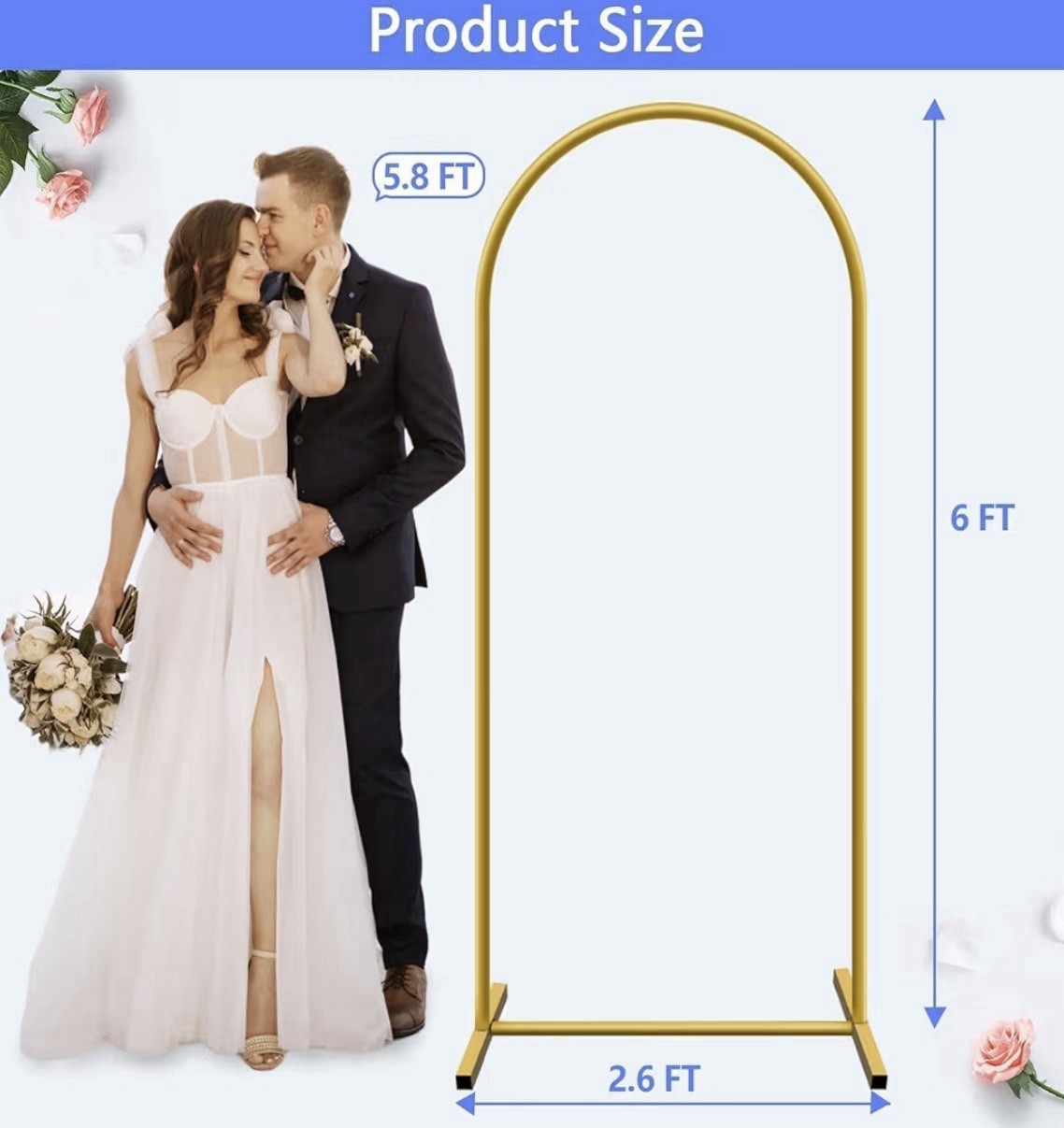 6 ft Arch Backdrop Stand, Wedding Arch Frame, Stable Metal Background Stand w…