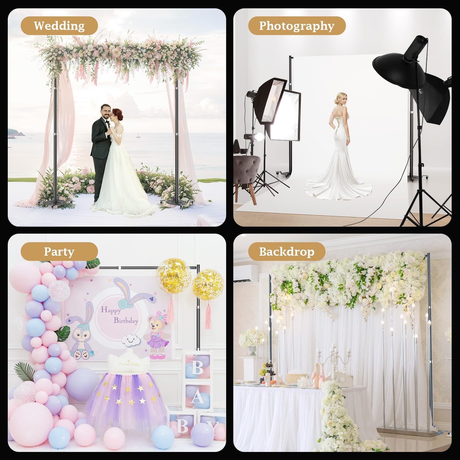 Pipe and Drape Backdrop Stand Kit, Heavy Duty Adjustable Photo Background 10f…