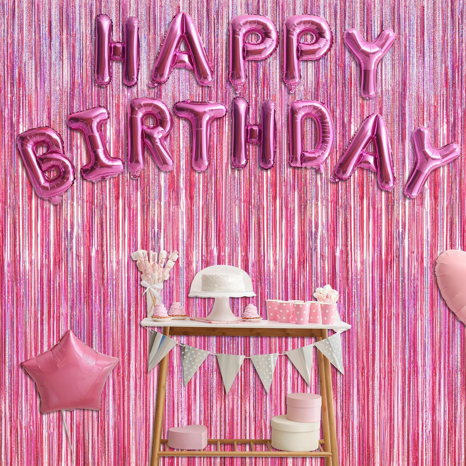 2 Pack Glitter Pink Backdrop, 3.28 FT x 7.05 Birthday 2 PCS, pink