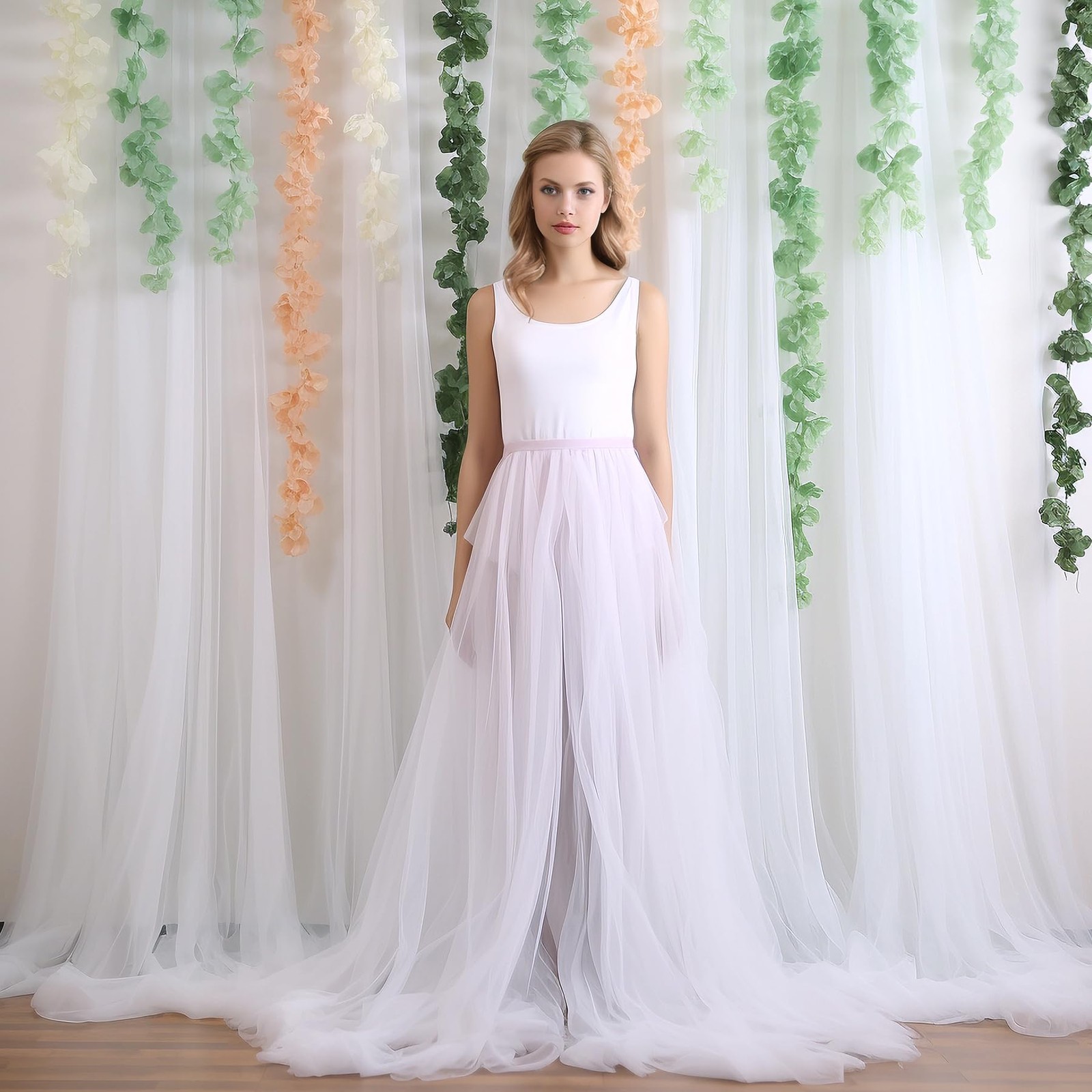 10ft x White Sheer Tulle Backdrop Curtains x 10ft,