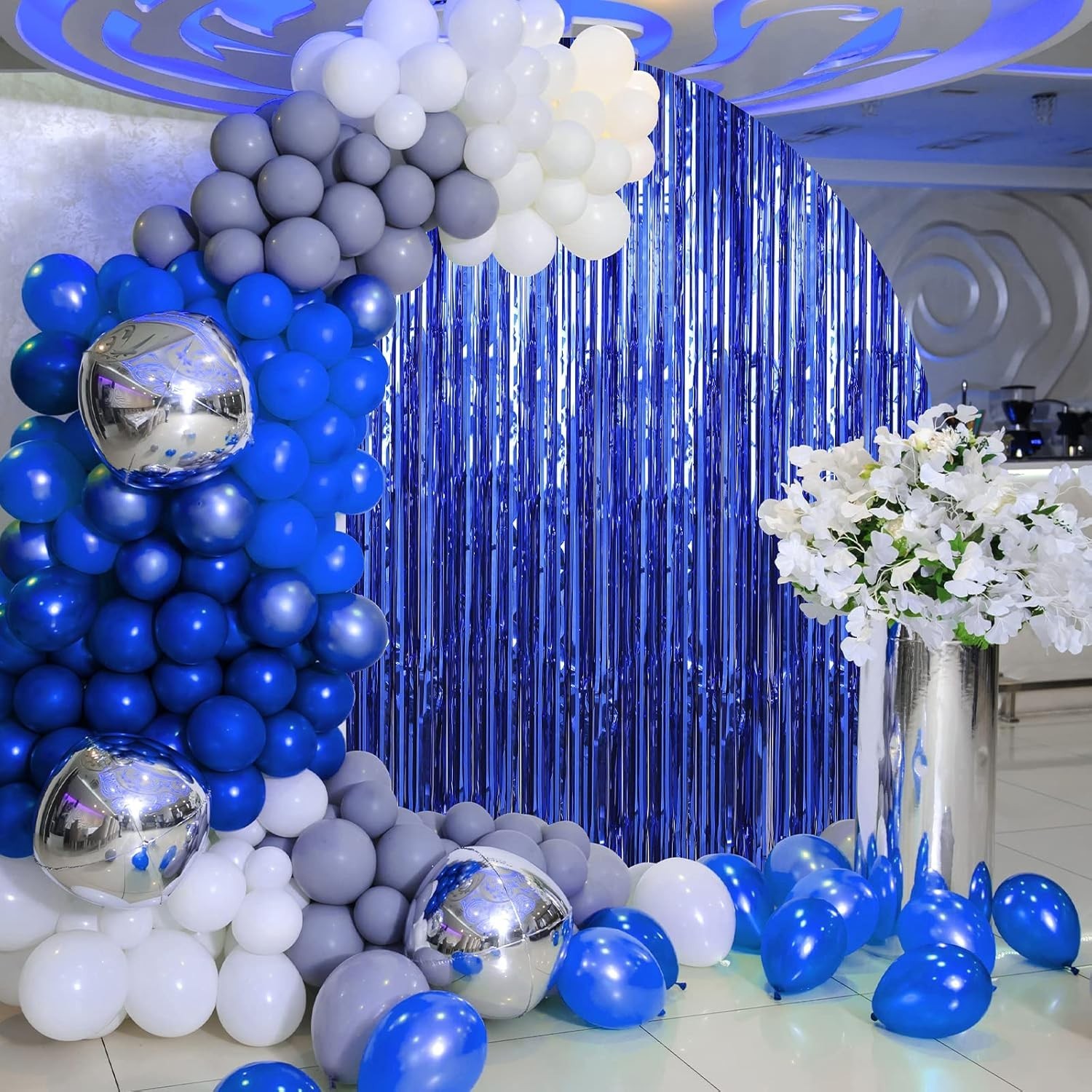 3 Pack 3.3 x 9.9 ft Dark Blue Foil Fringe Backdrop Curtain, Streamer Backdrop…