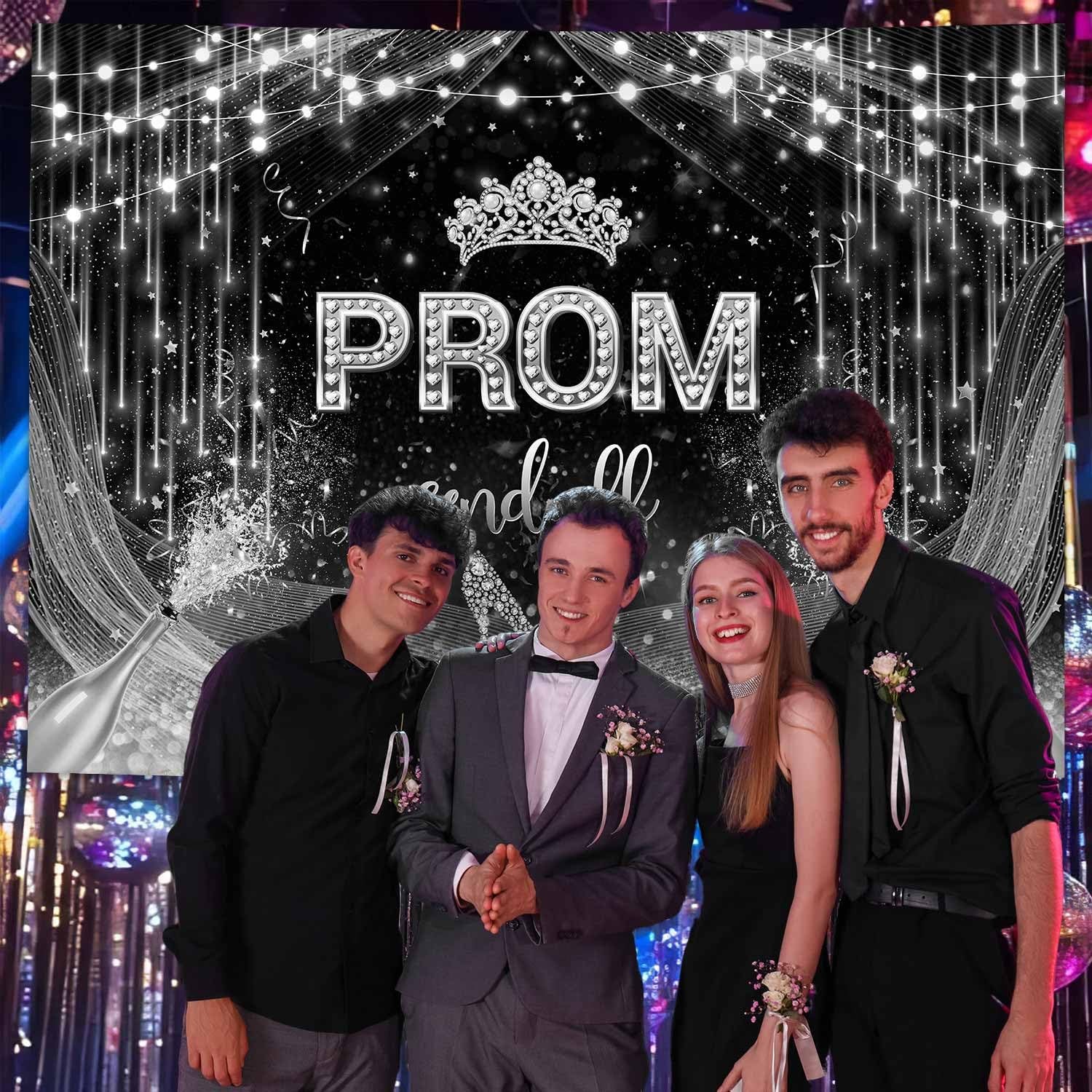 7x5ft Prom 2026 Backdrop Silver and Black Prom Send Off Photography Background.