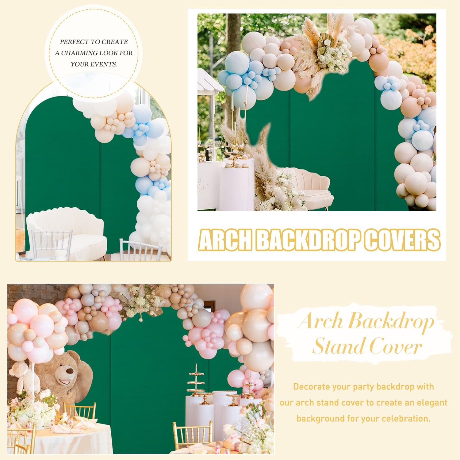 FUHSY Set of 3 Wedding Arch Cover Green Arch Backdrop Covers 7.2FT 6.6FT 6FT …