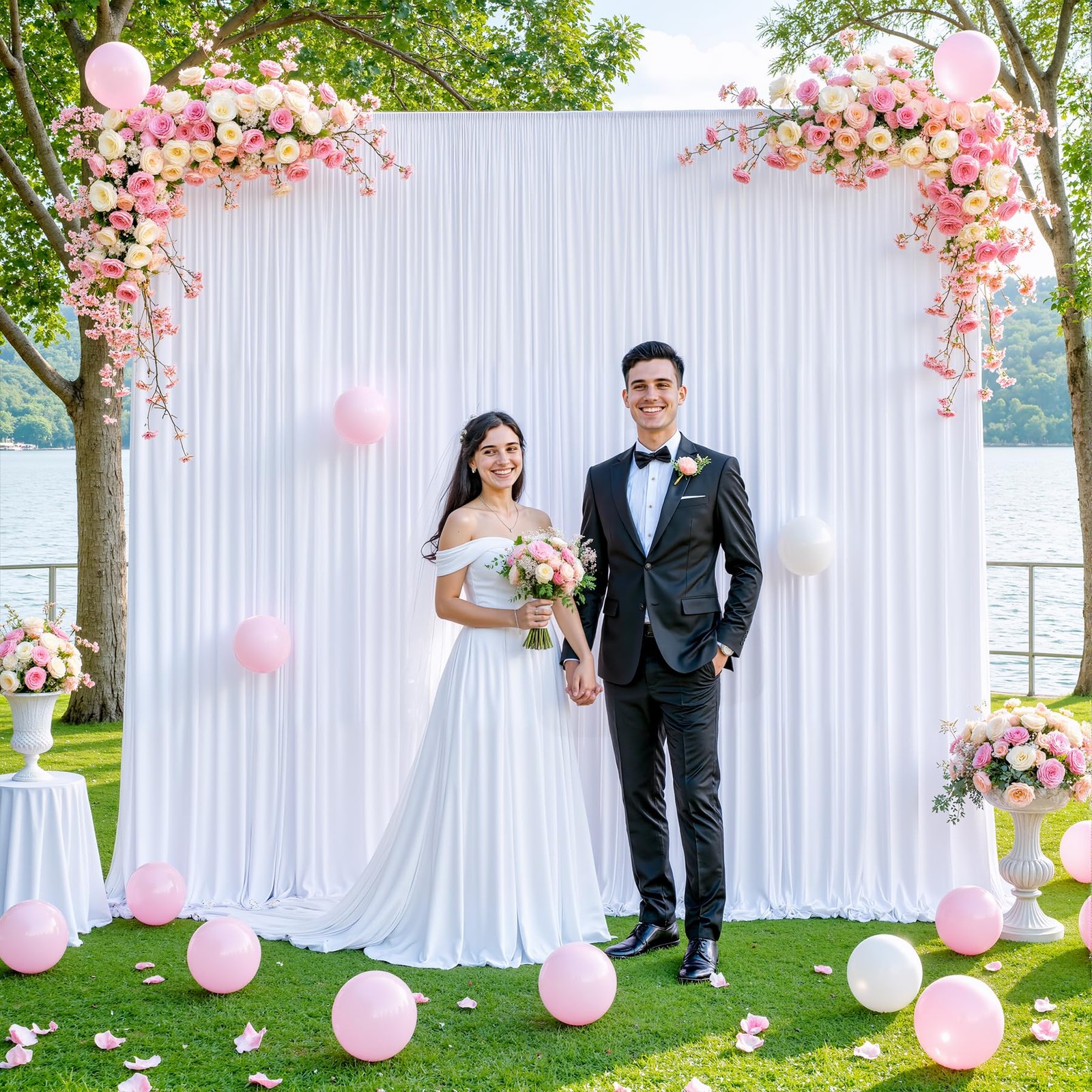 10×10 White Backdrop Curtain for Parties Wedding Wrinkle Free White Photo Cur…