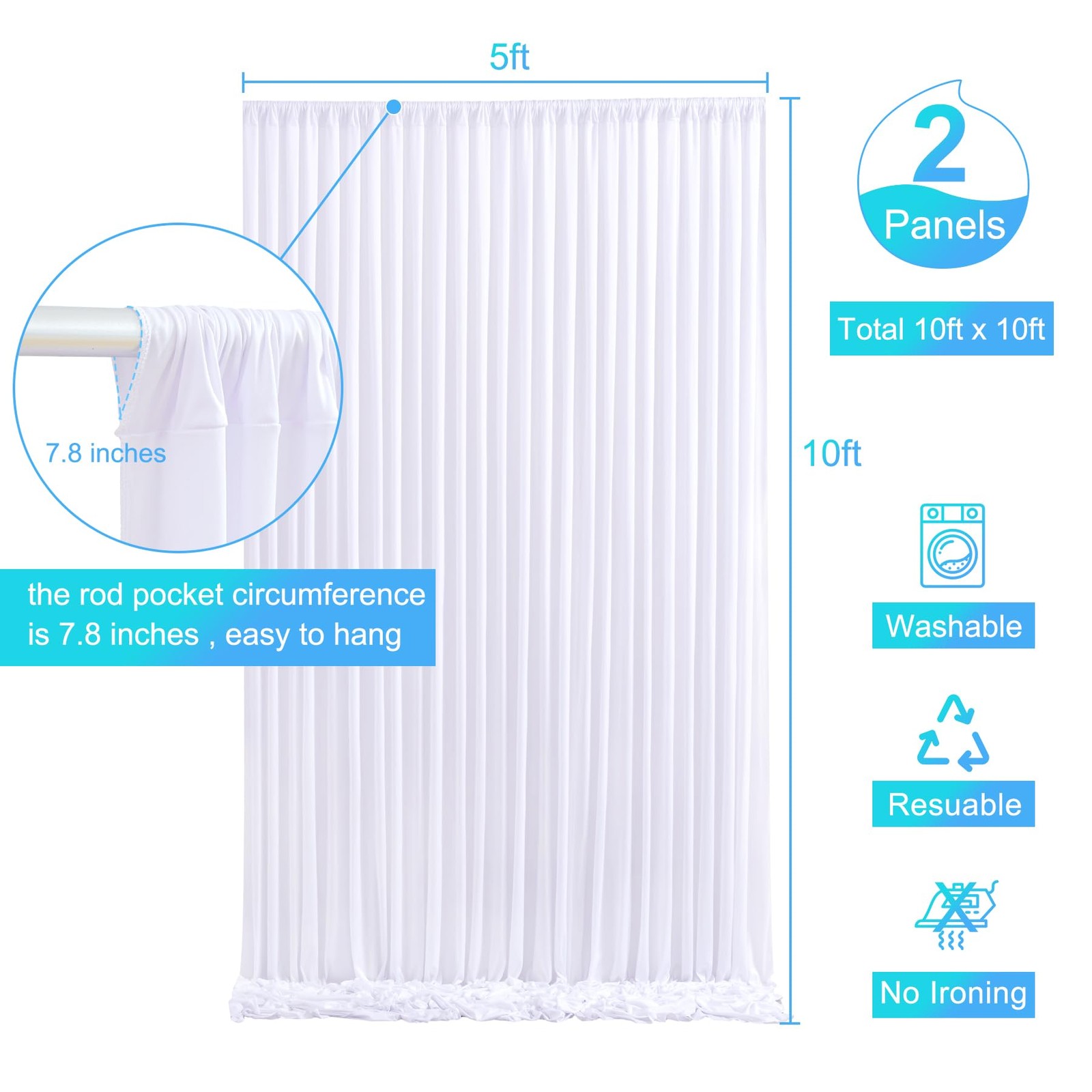 10×10 White Backdrop Curtain for Parties Wedding Wrinkle Free White Photo Cur…
