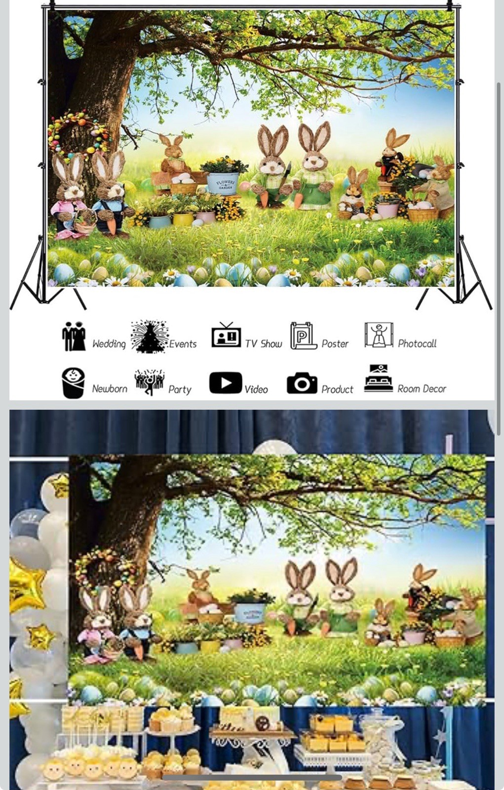 Spring Easter Backdrops for Photography 10x8ft Cartoon Easter Happy Rabbit Green