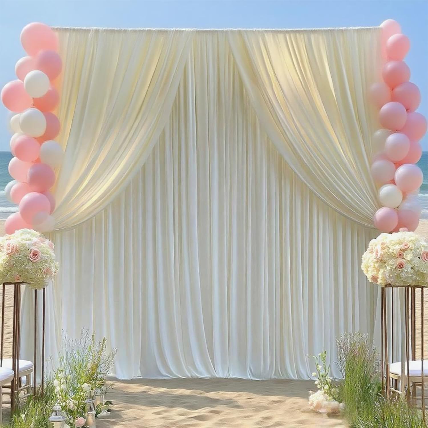 2 PCS 5ft x 10ft Ivory Backdrop Curtains Wedding Bridal Shower Polyester