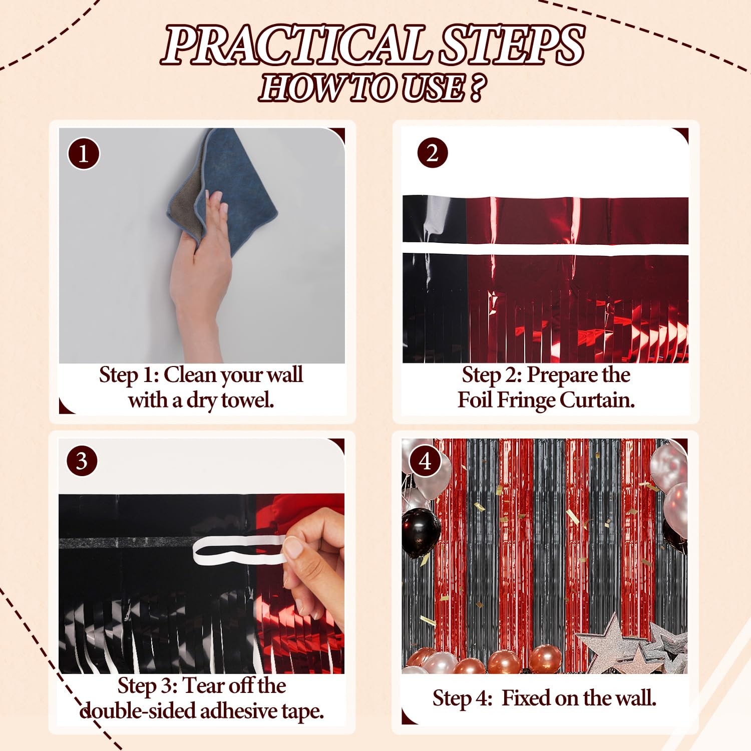 2 Pack Foil Fringe Backdrop Red&Black Shiny Tinsel Curtains for Party Decora…