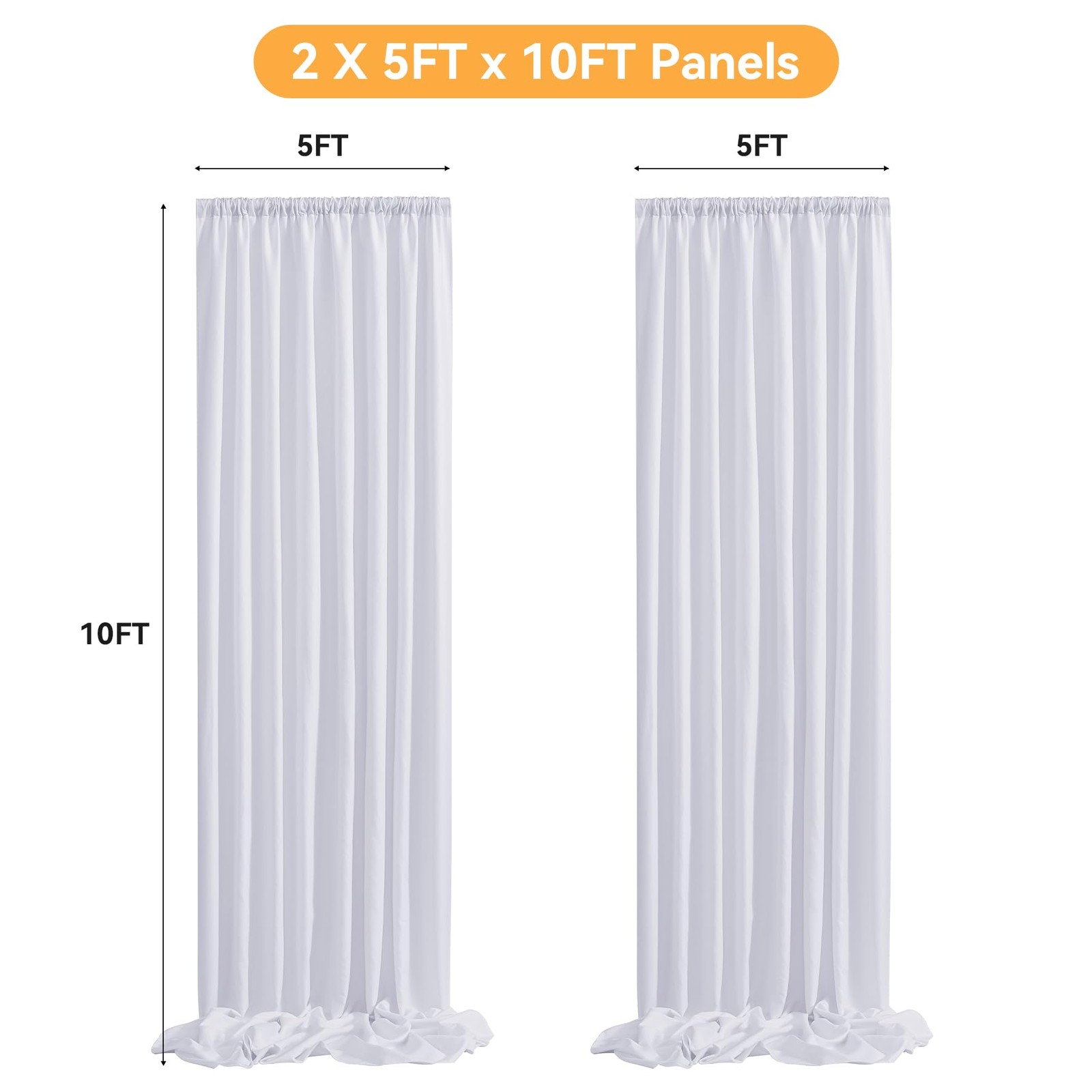 2 Panels 10x10FT White Backdrop Curtains 5x10FT Each, Polyester Drapes