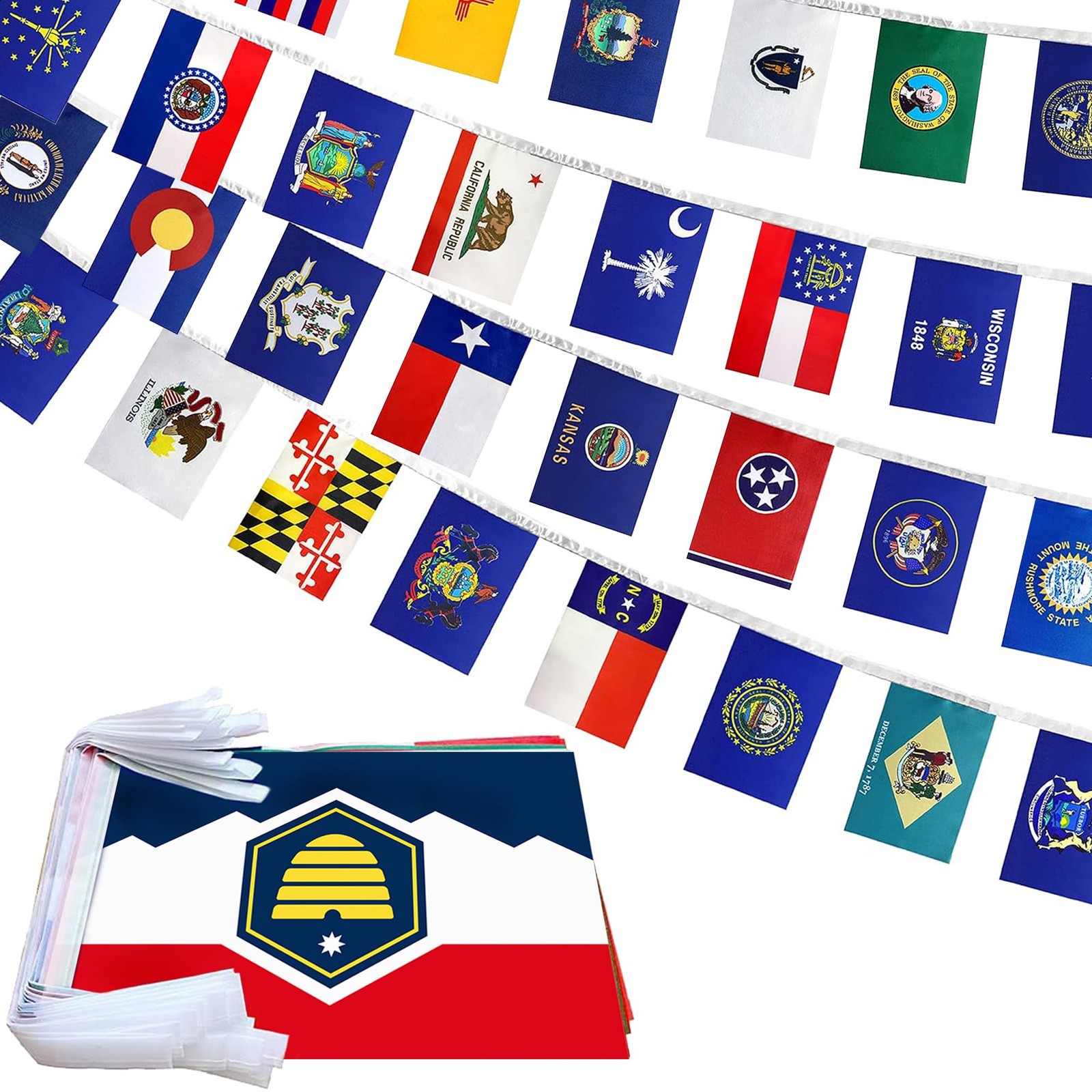 New 50 State Flags History Classroom Decor Olympic Mini Flag Banner String Se…