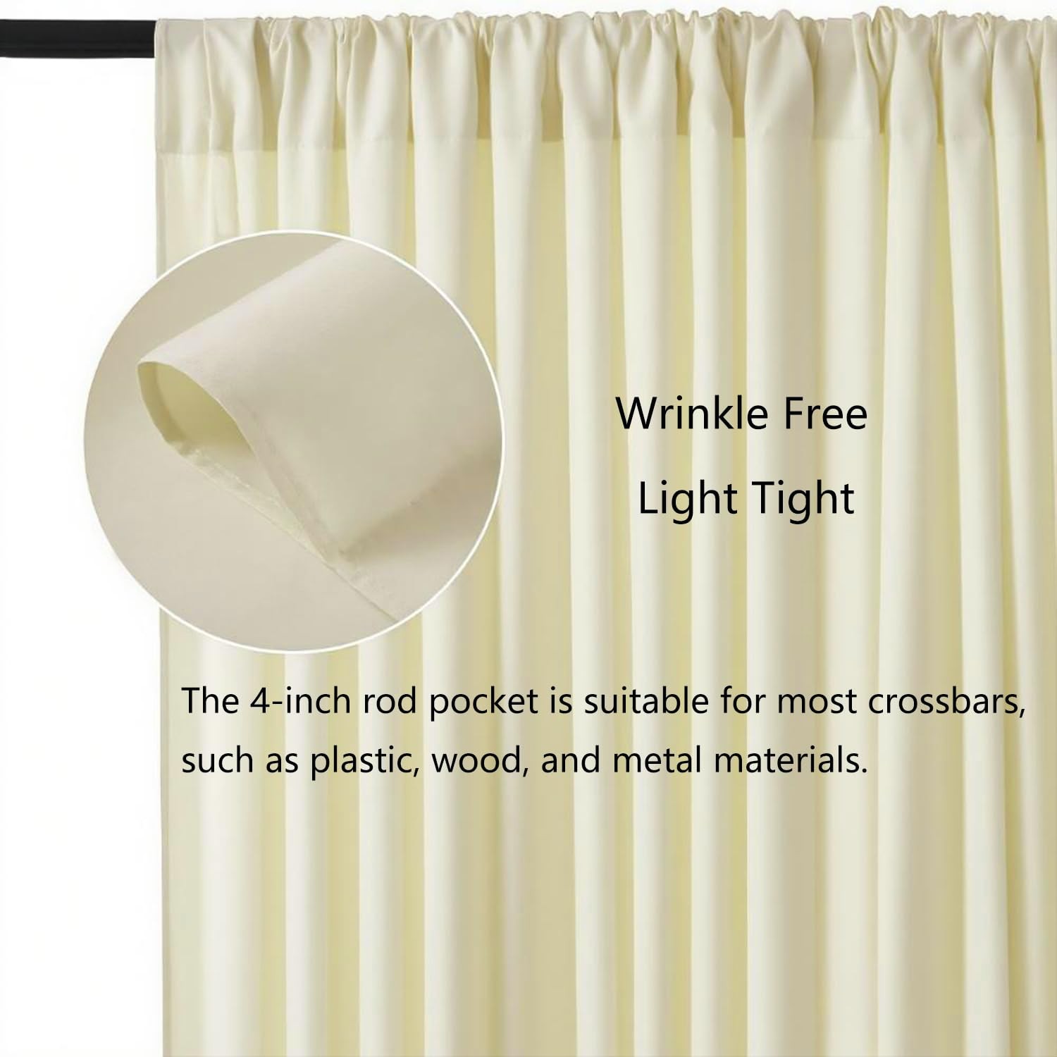 2 PCS 5ft x 10ft Ivory Backdrop Curtains Wedding Bridal Shower Polyester