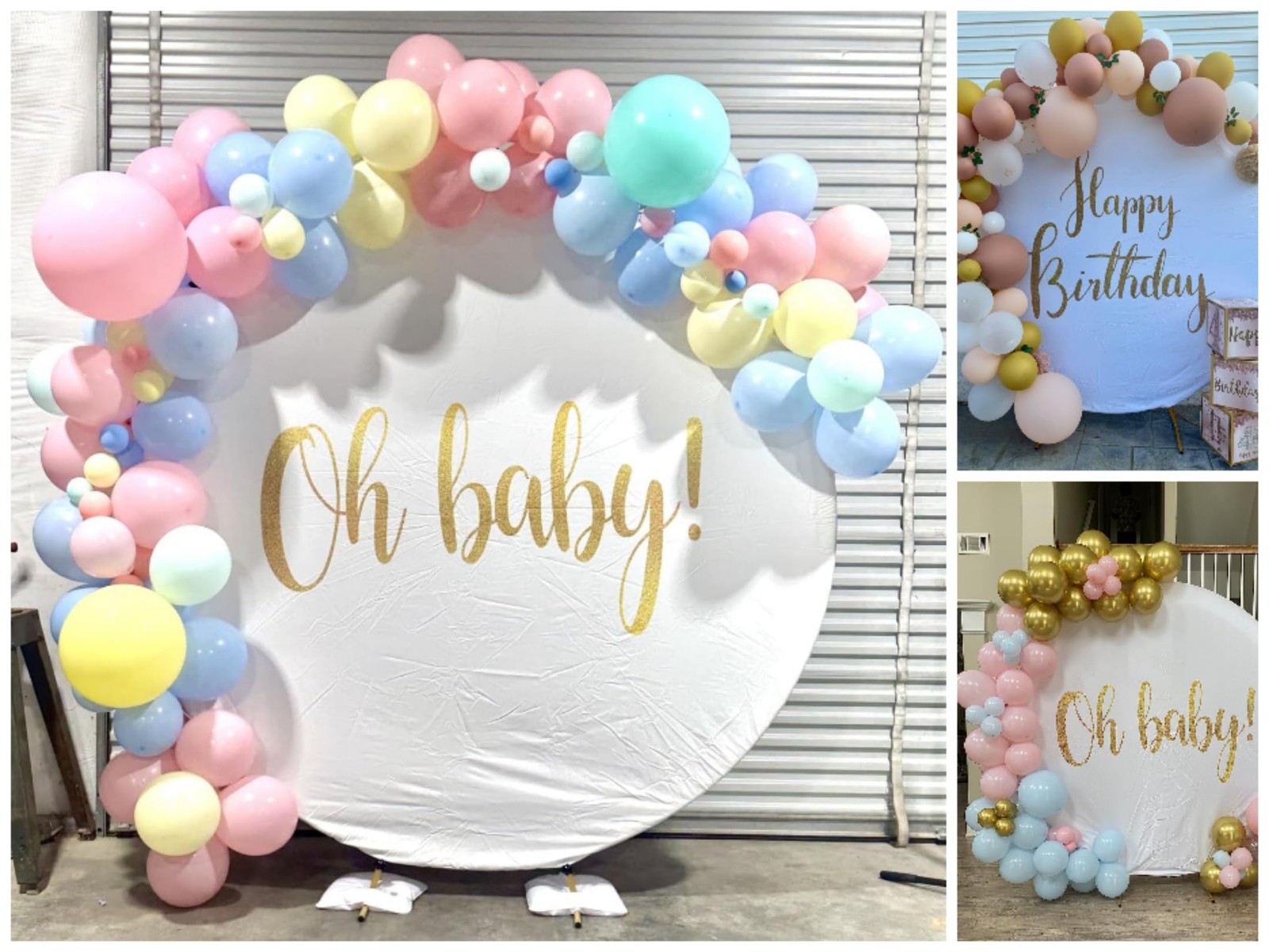 Round Backdrop Cover Oh Baby 7.2ftWhite Round Backdrop Cover Gold Oh Baby Sig