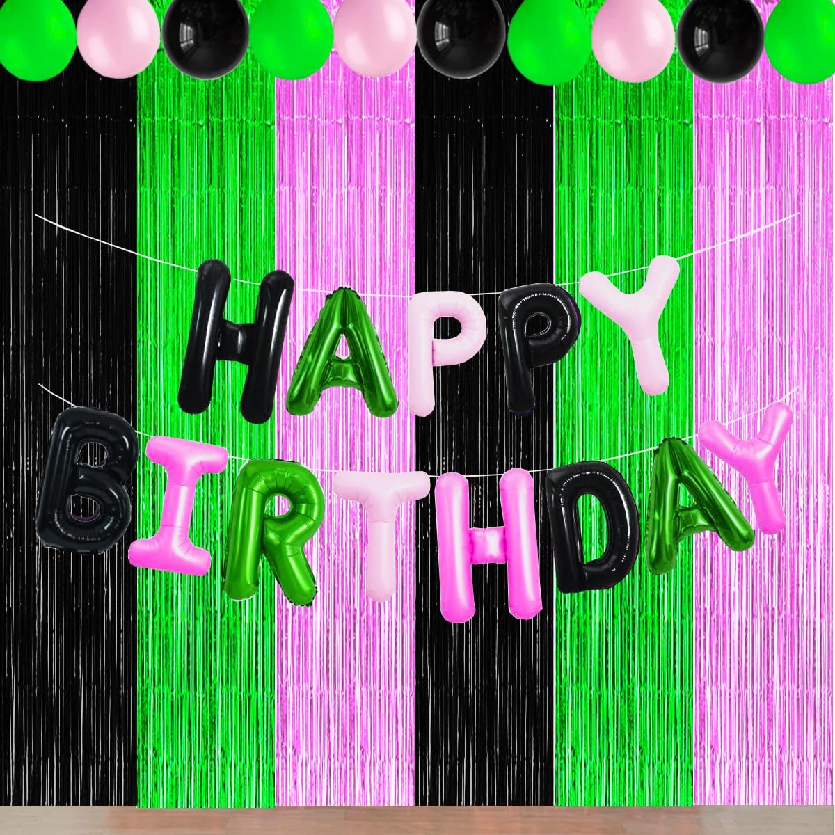 3 Pack Foil Fringe Curtain, Black, Pink, Green, Streamers, Halloween, Birthday