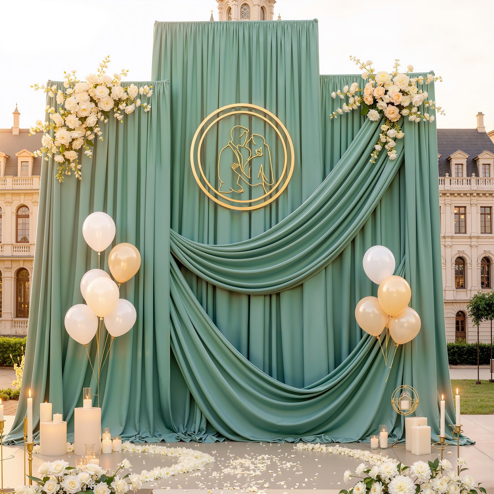 50ft x 15ft Grayish Green Backdrop Curtains 5FT×15FT_10 Panels,