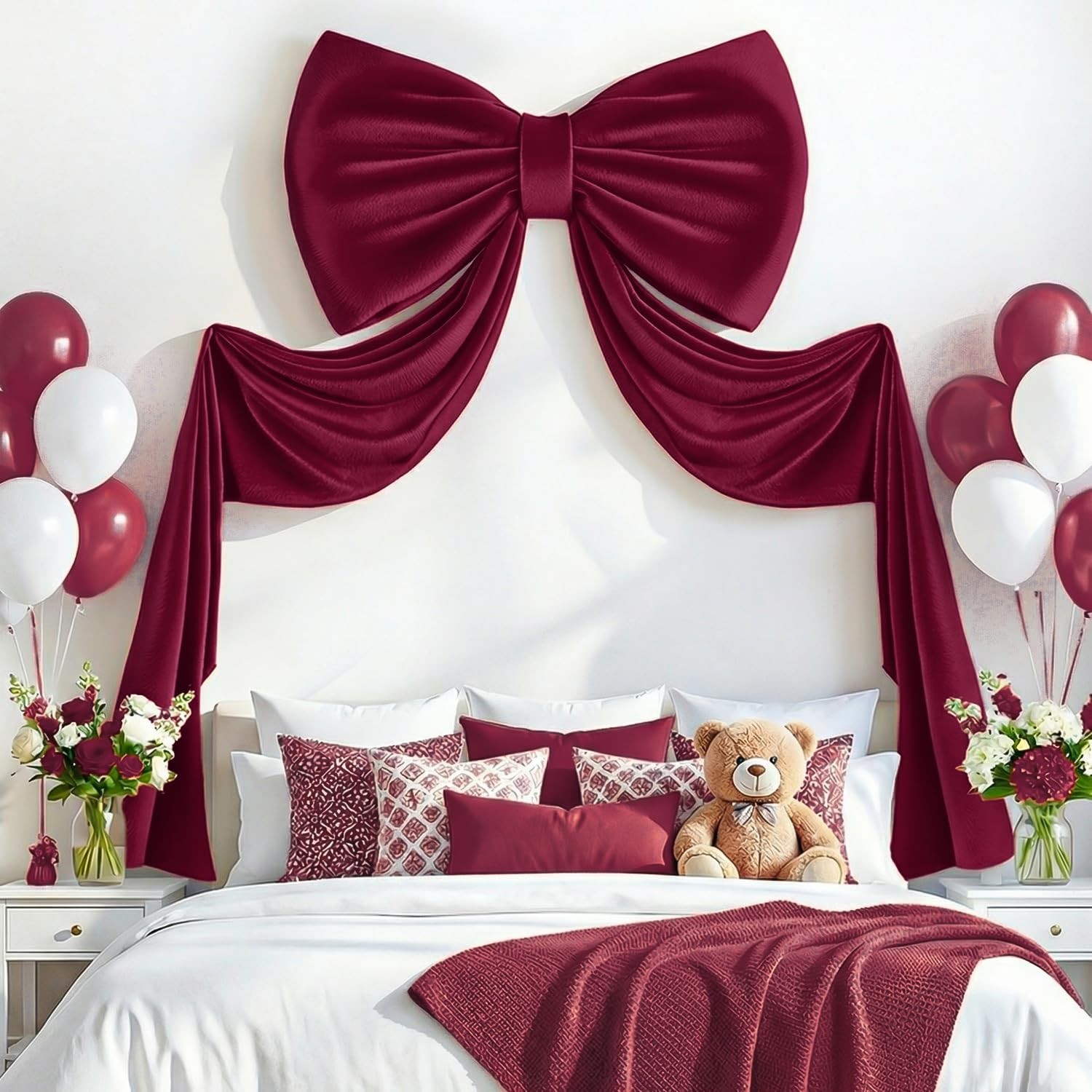 MODFUNS Large Bow Decor Burgundy Big for Backdrop, 75×23 Inch,