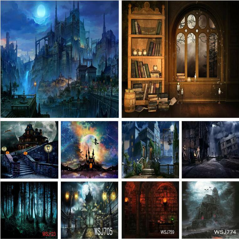 Halloween Theme Backdrop Scary Haunted House Witch Castle Background Studio Prop