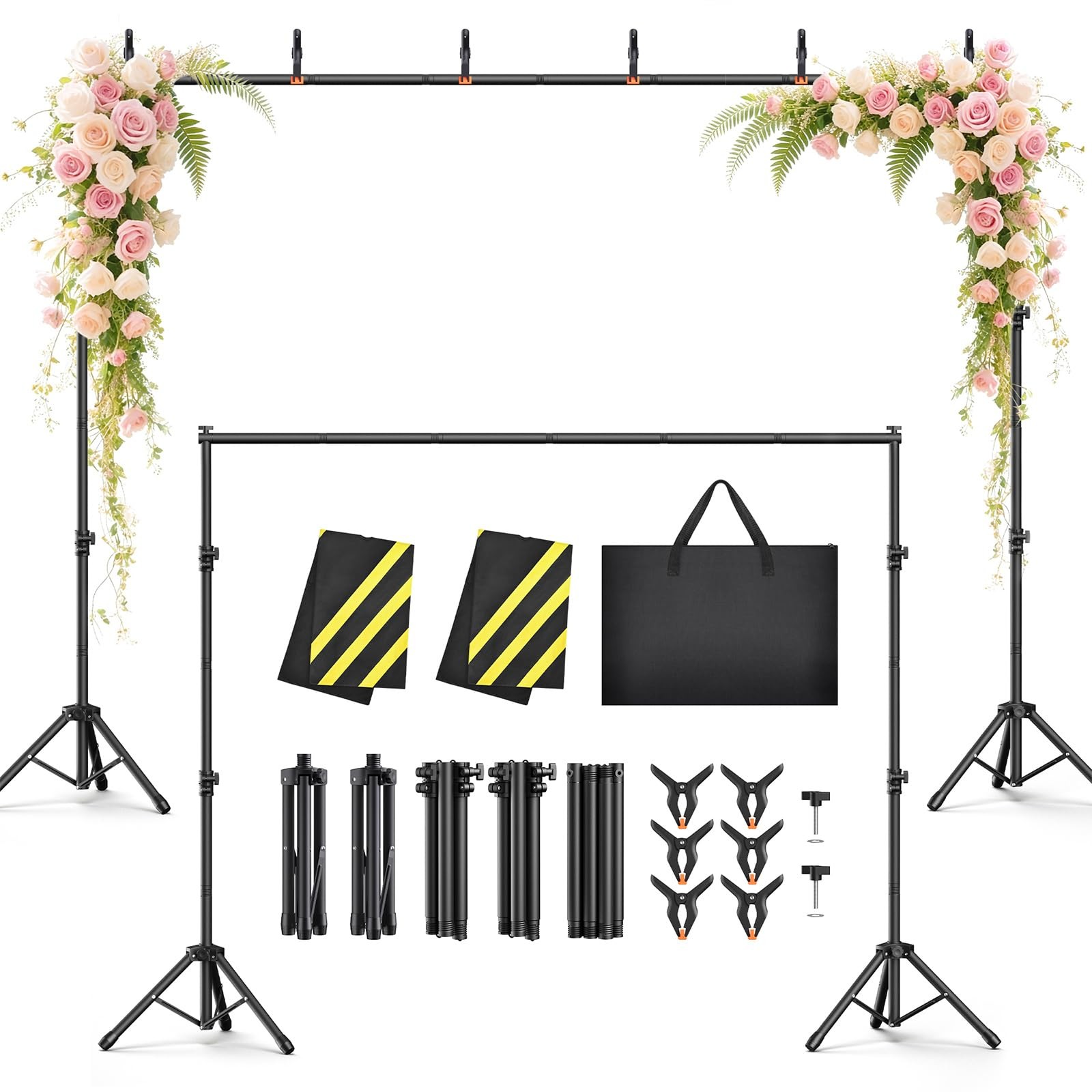 Backdrop Stand 10×7.5ft, Height Adjustable and Width Adjustable Backdrop Stan…