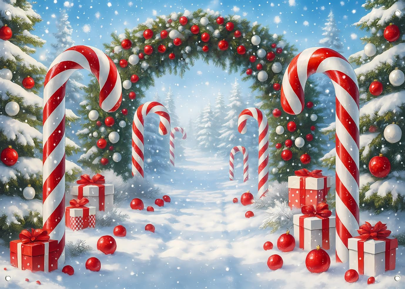 70.8”X47.2” Fabric Merry Christmas Cane Candy Photography Backdrop Winter Snow